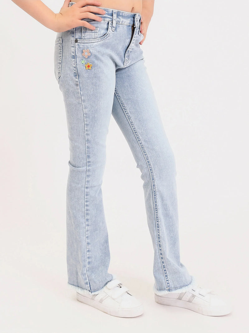Jean fille ado bootcut avec broderie fleurs et finition effilochée - JNS25GSIW71404MR1