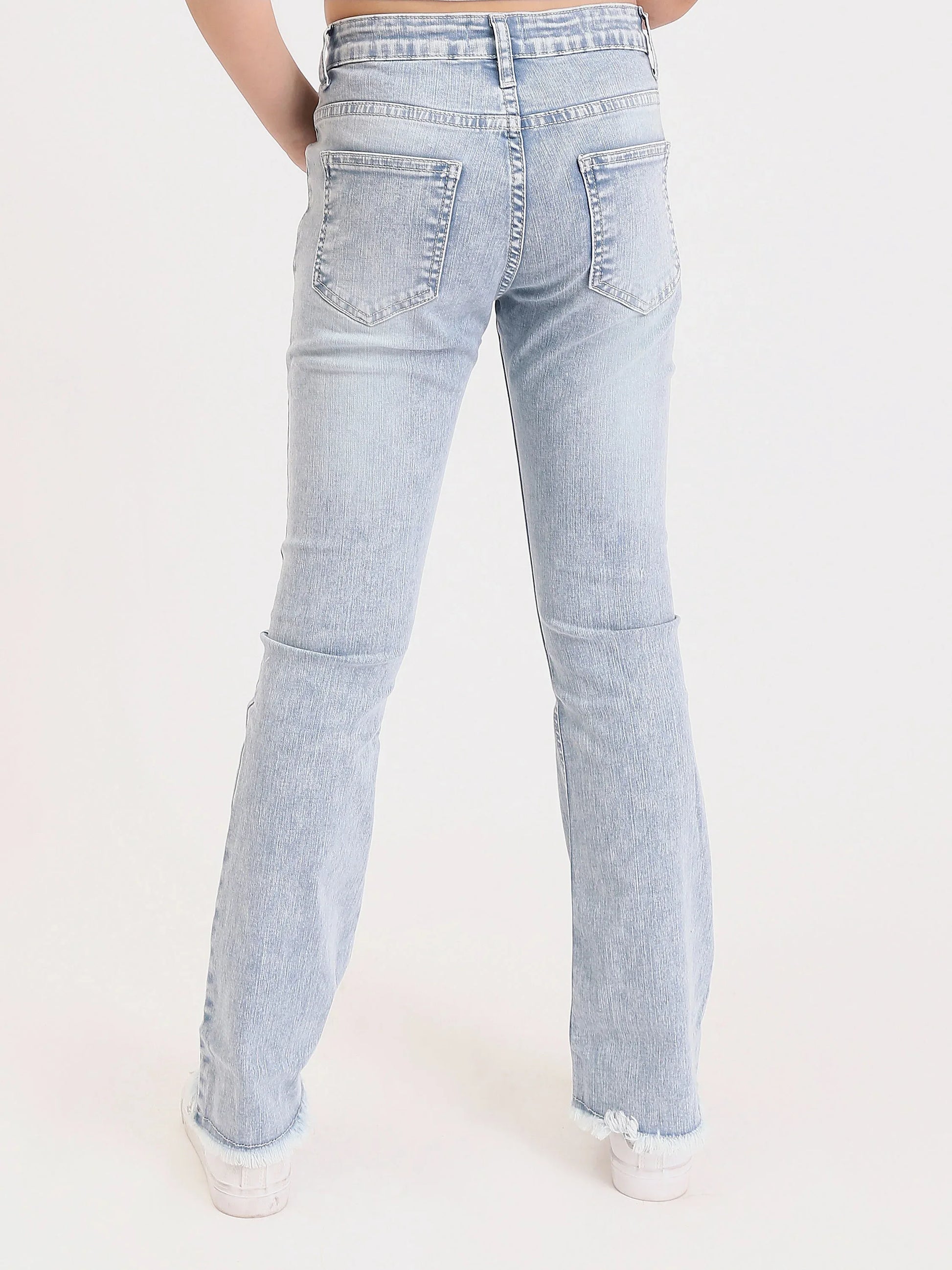 Jean fille ado bootcut avec broderie fleurs et finition effilochée - JNS25GSIW71404MR1 - Justyol