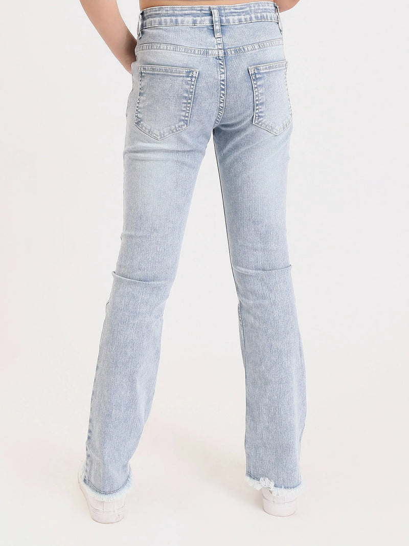 Jean fille ado bootcut avec broderie fleurs et finition effilochée - JNS25GSIW71404MR1