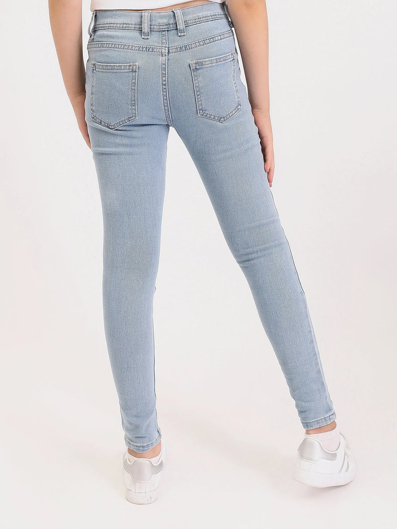 Jean Skinny Ado Fille Bleu Clair – Coupe Slim Stretch avec Détails Patchs - JNS25SKNE70568MR1