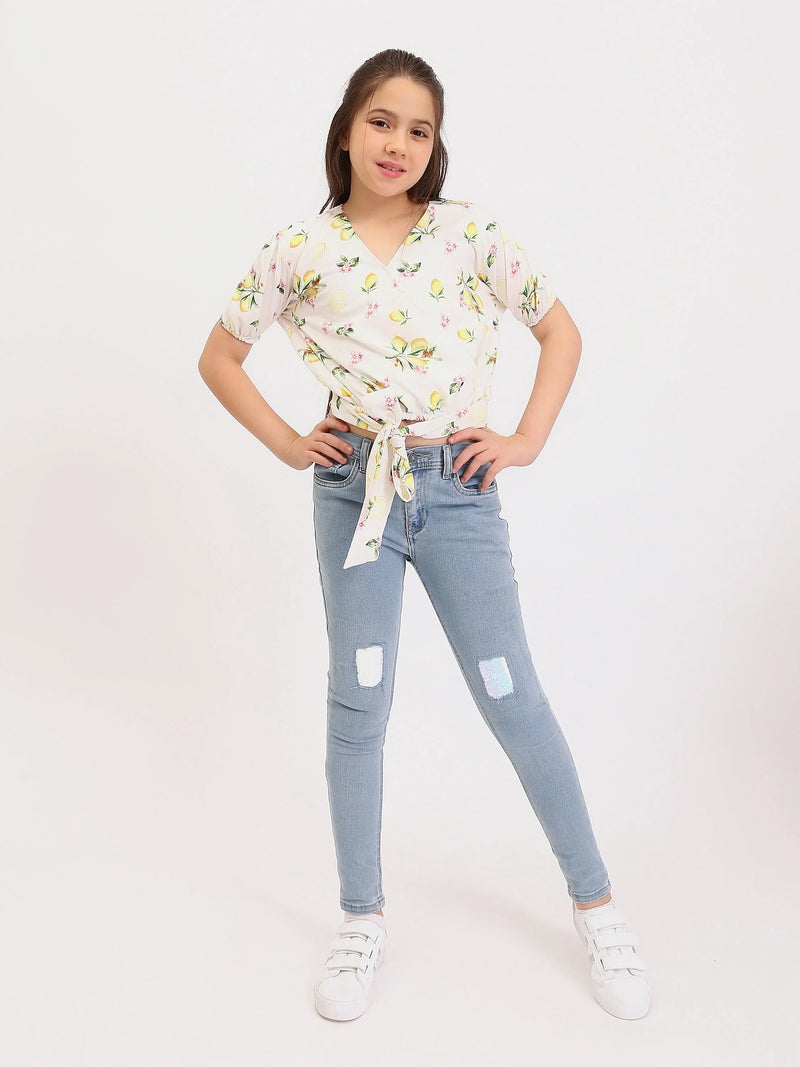 Jean Skinny Ado Fille Bleu Clair – Coupe Slim Stretch avec Détails Patchs - JNS25SKNE70568MR1