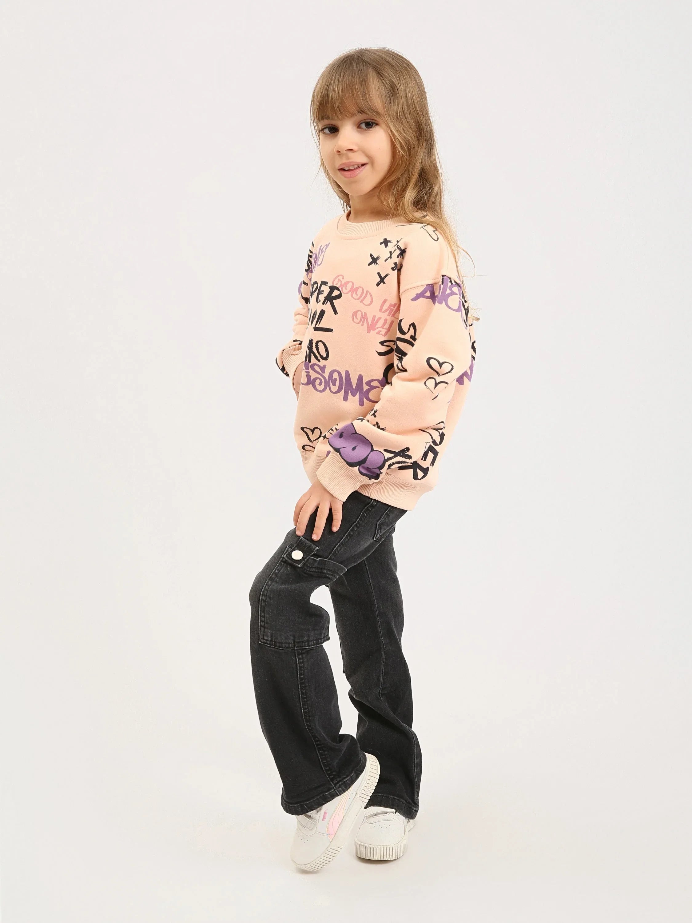 Pantalon cargo fille en denim avec poches latérales – Confort et style quotidien - JOG25GDBP71446MG1 - Justyol
