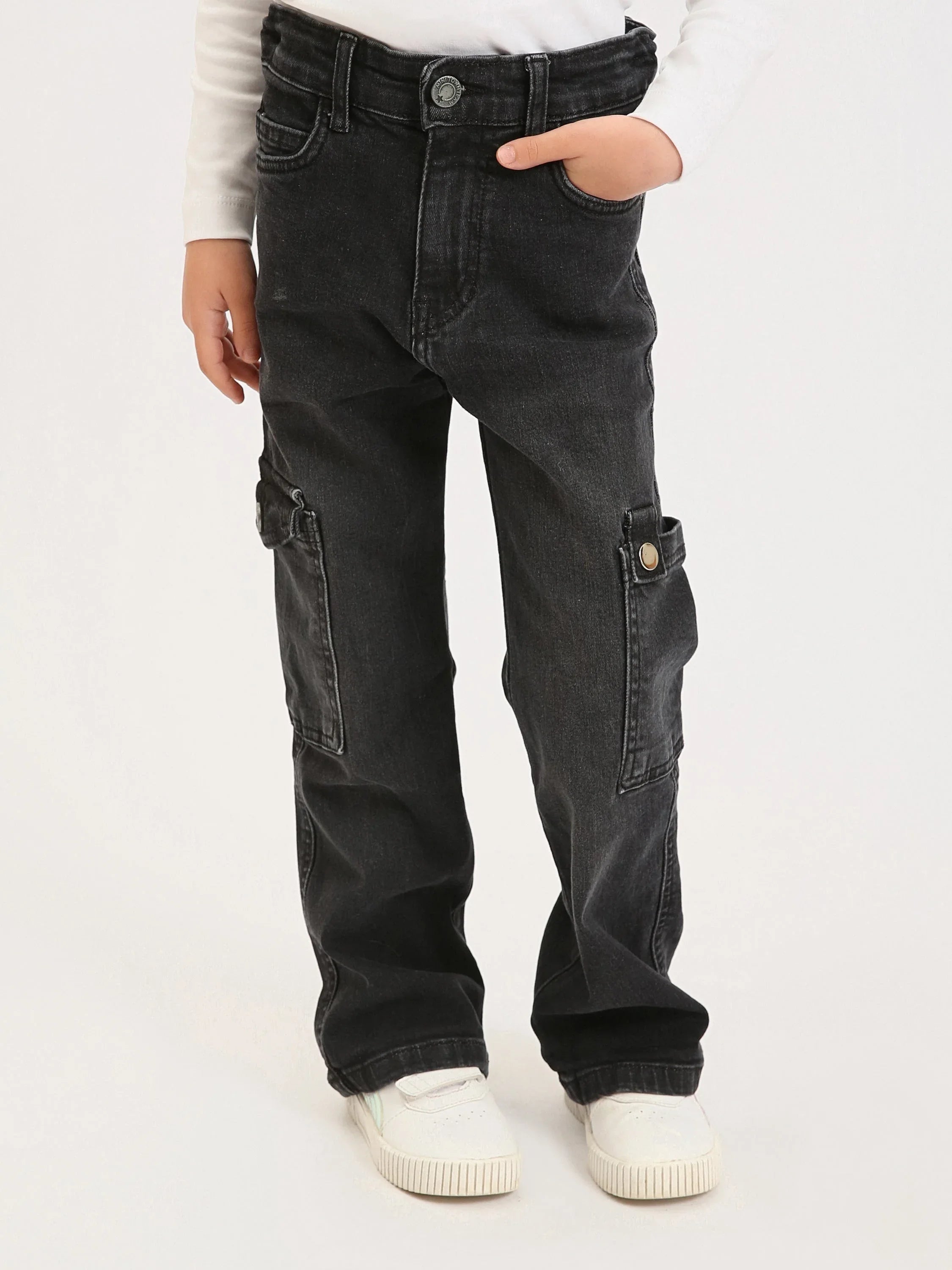 Pantalon cargo fille en denim avec poches latérales – Confort et style quotidien - JOG25GDBP71446MG1 - Justyol