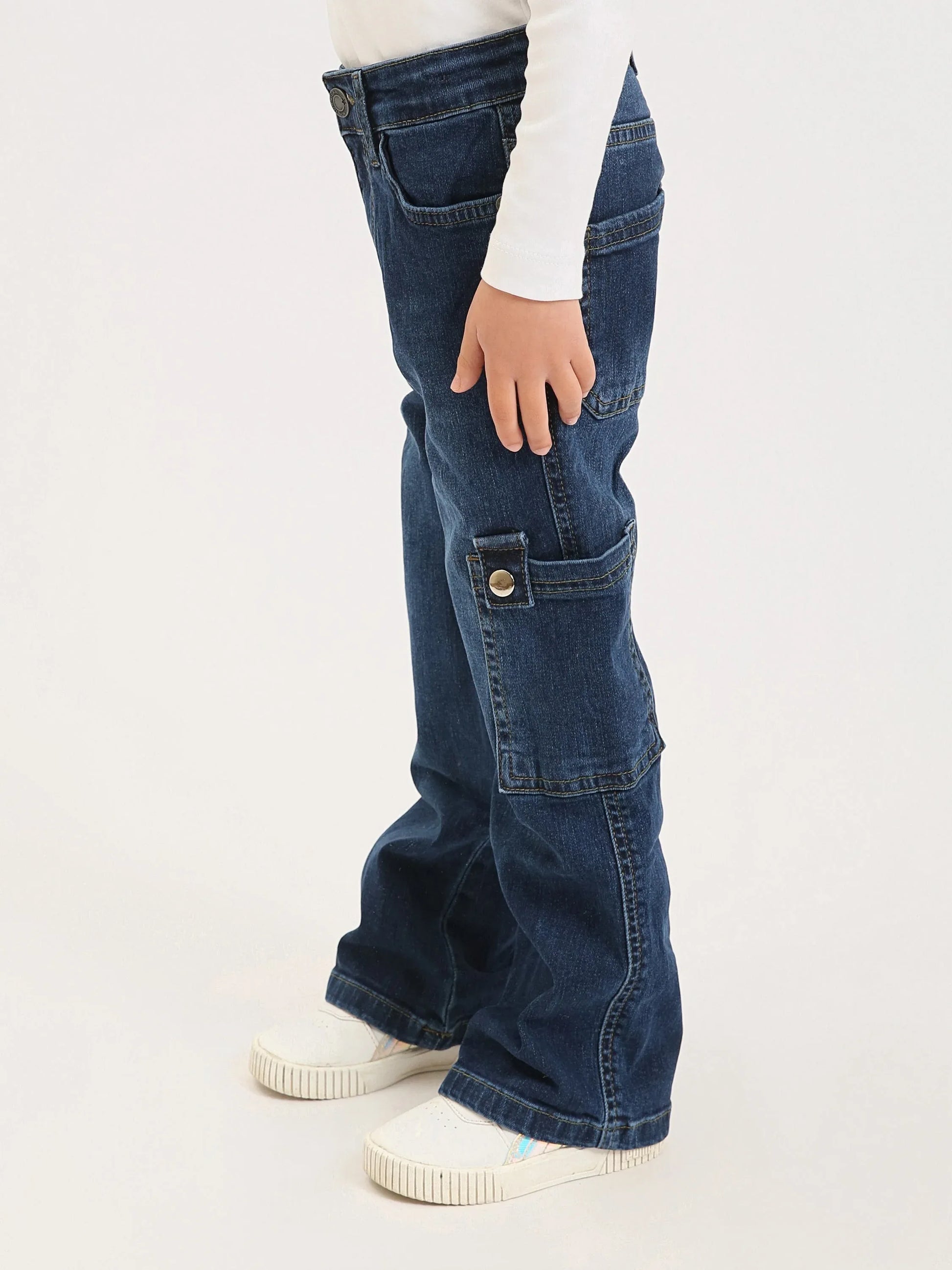 Pantalon cargo fille en denim avec poches latérales – Confort et style quotidien - JOG25GDBP71446MG1 - Justyol