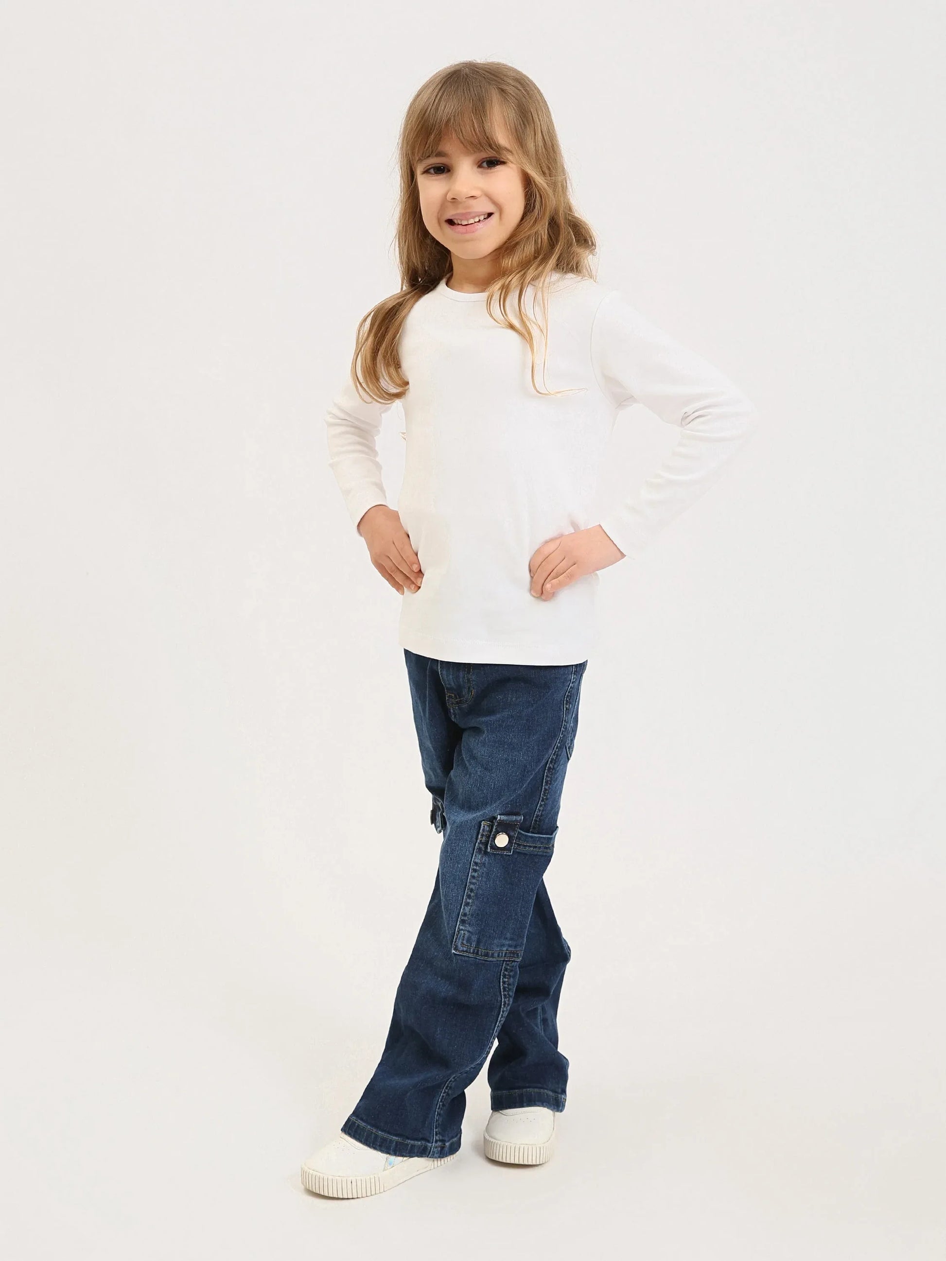 Pantalon cargo fille en denim avec poches latérales – Confort et style quotidien - JOG25GDBP71446MG1 - Justyol