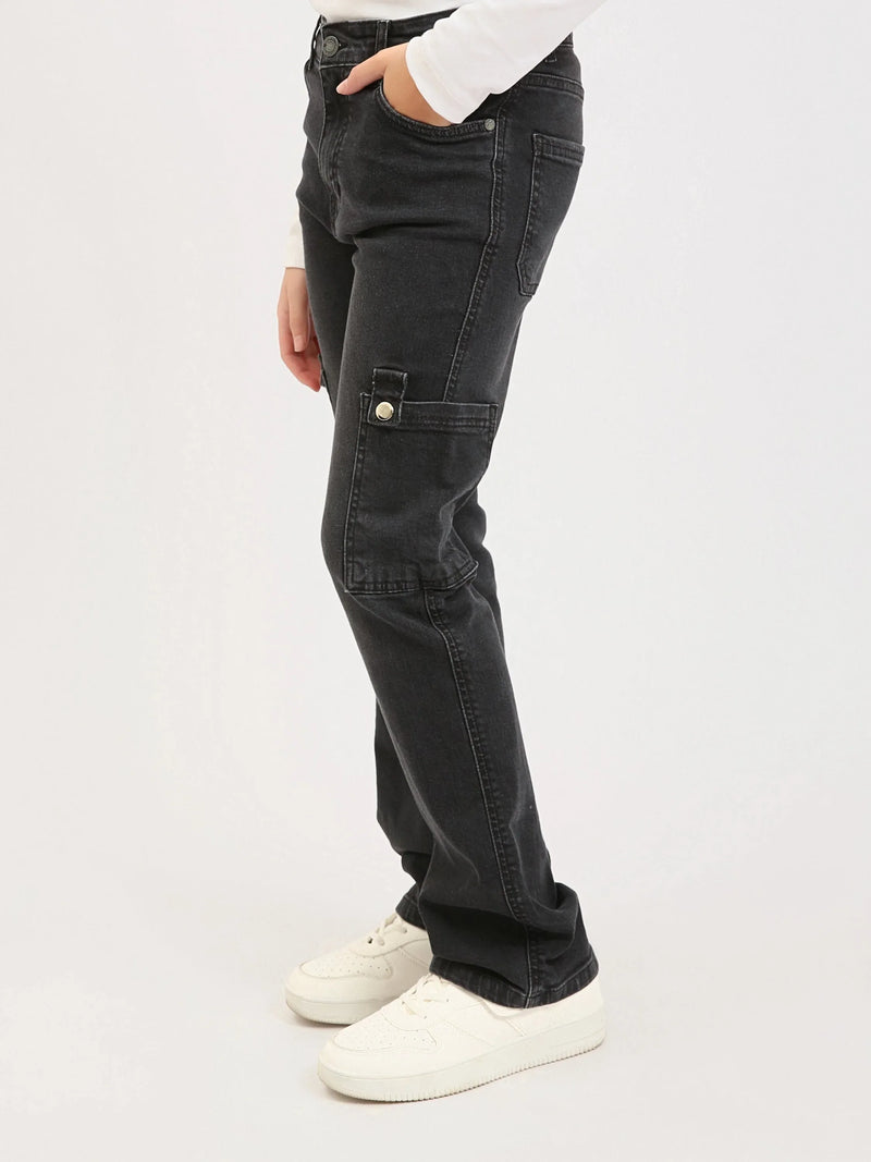 Pantalon cargo ado fille en denim avec poches latérales – Coupe confortable - JOG25GDBP71446MR1