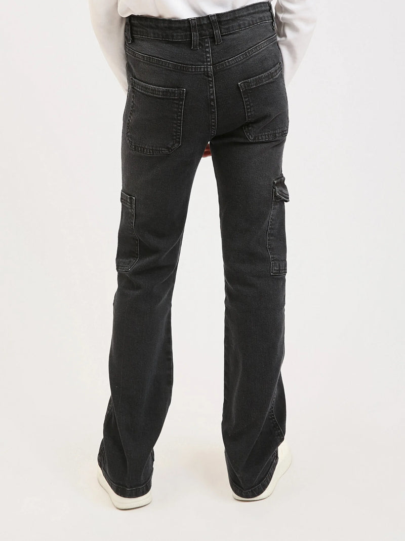 Pantalon cargo ado fille en denim avec poches latérales – Coupe confortable - JOG25GDBP71446MR1