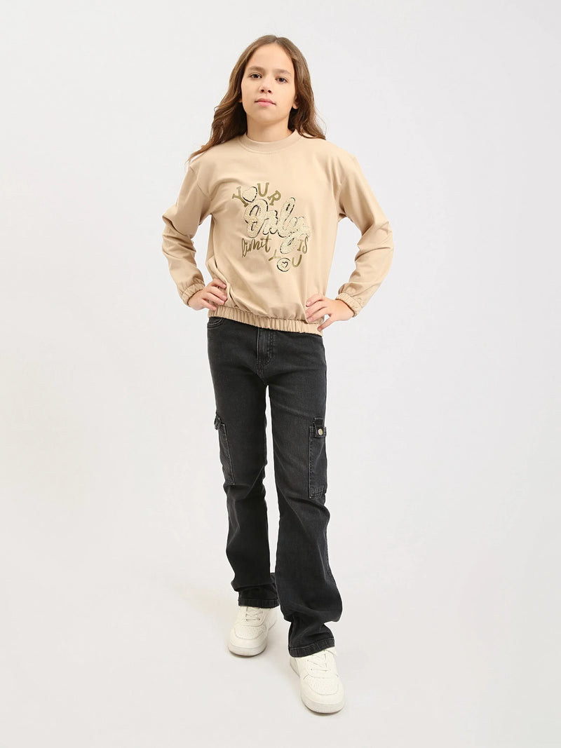 Pantalon cargo ado fille en denim avec poches latérales – Coupe confortable - JOG25GDBP71446MR1
