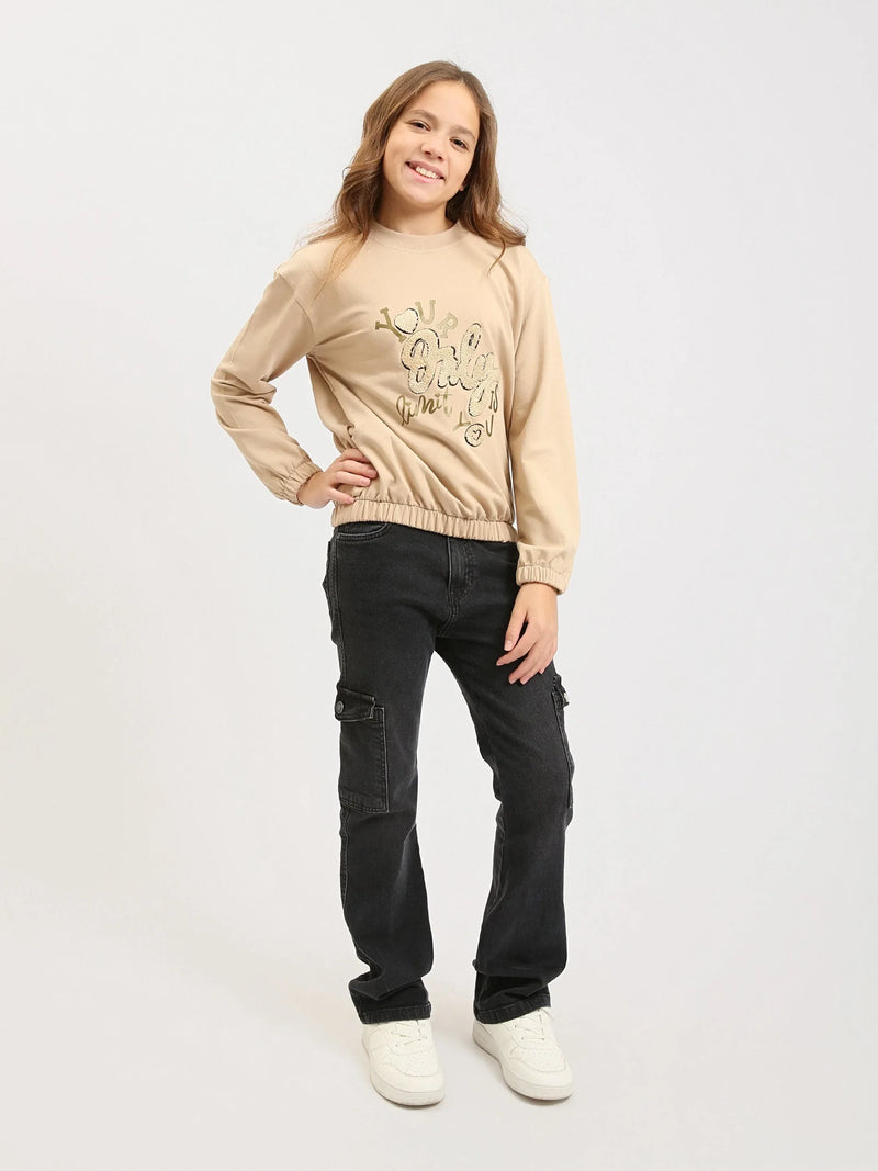 Pantalon cargo ado fille en denim avec poches latérales – Coupe confortable - JOG25GDBP71446MR1