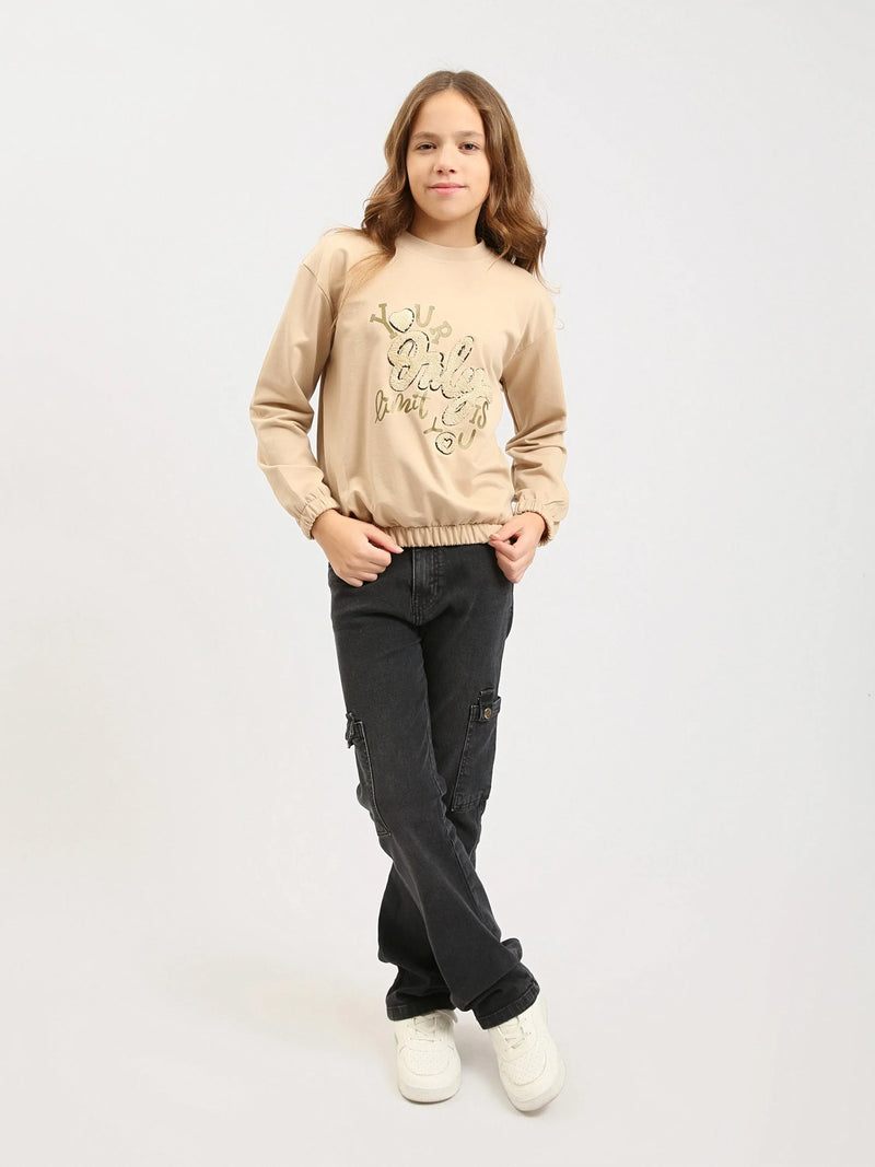 Pantalon cargo ado fille en denim avec poches latérales – Coupe confortable - JOG25GDBP71446MR1