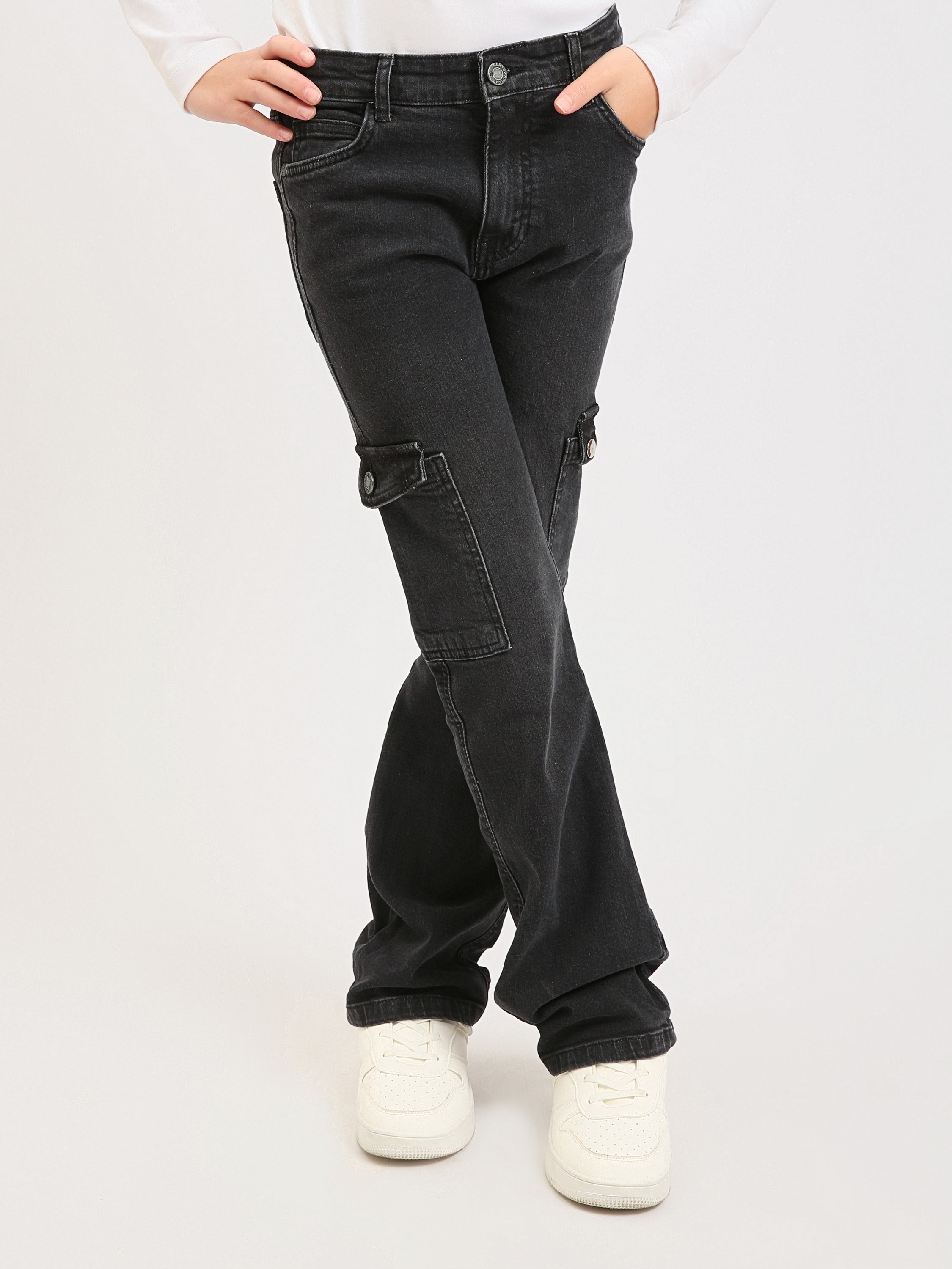 Pantalon cargo ado fille en denim avec poches latérales – Coupe confortable - JOG25GDBP71446MR1