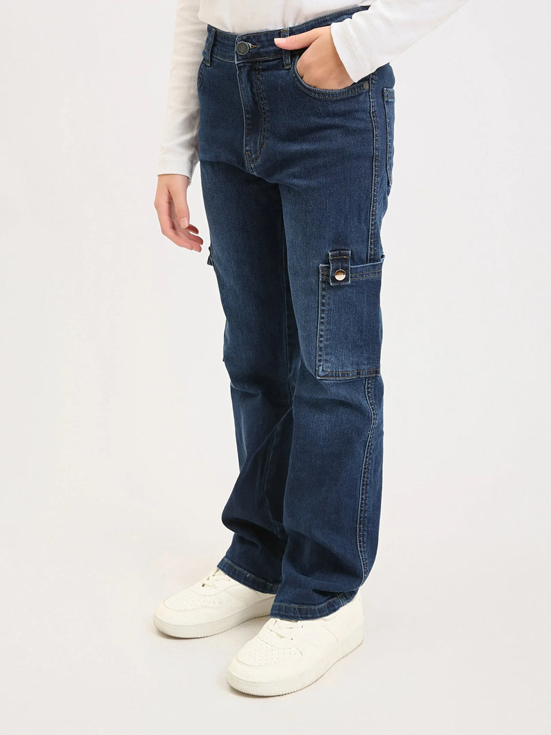 Pantalon cargo ado fille en denim avec poches latérales – Coupe confortable - JOG25GDBP71446MR1