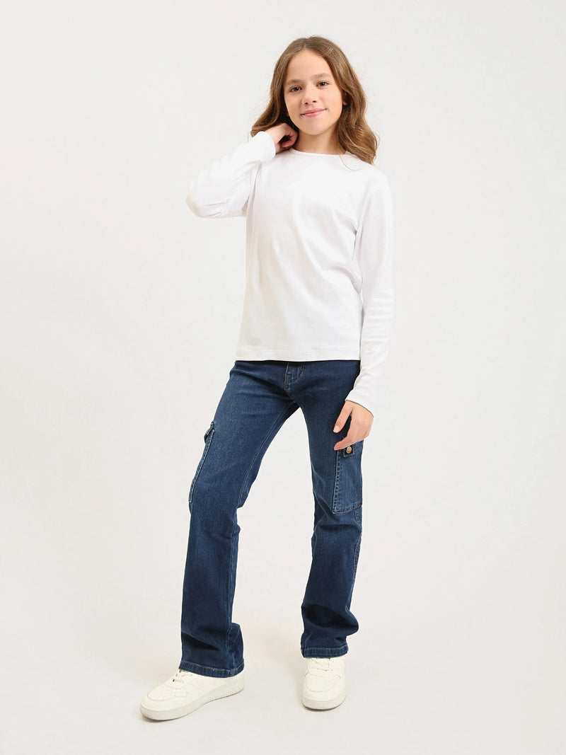Pantalon cargo ado fille en denim avec poches latérales – Coupe confortable - JOG25GDBP71446MR1