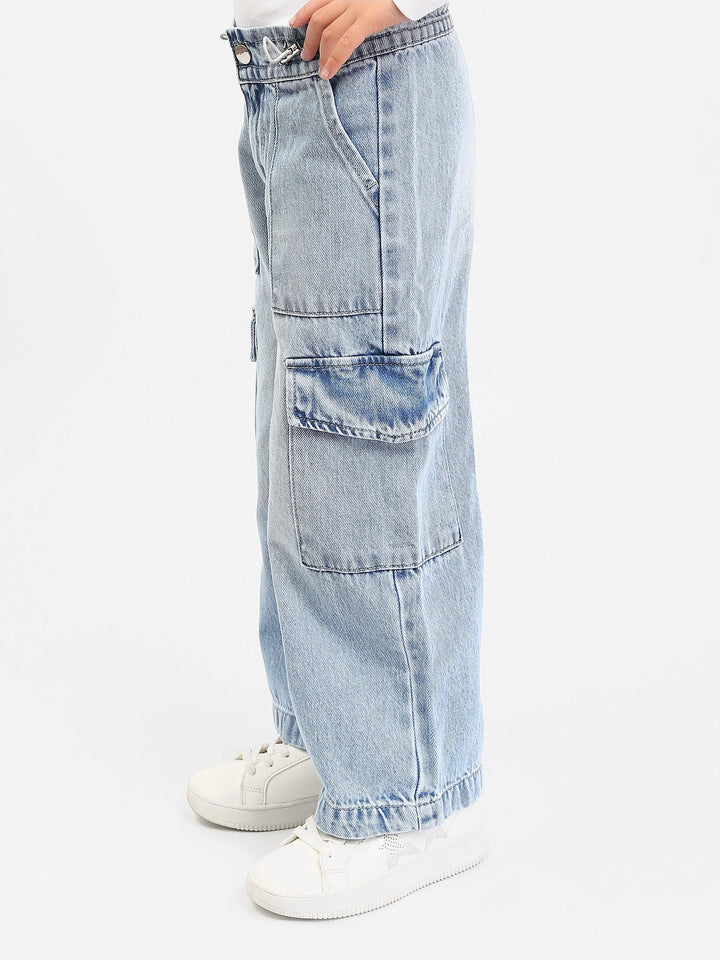 Jogger fille style cargo en denim – Coupe large confortable et tendance - JOG25GDBP71447MG1