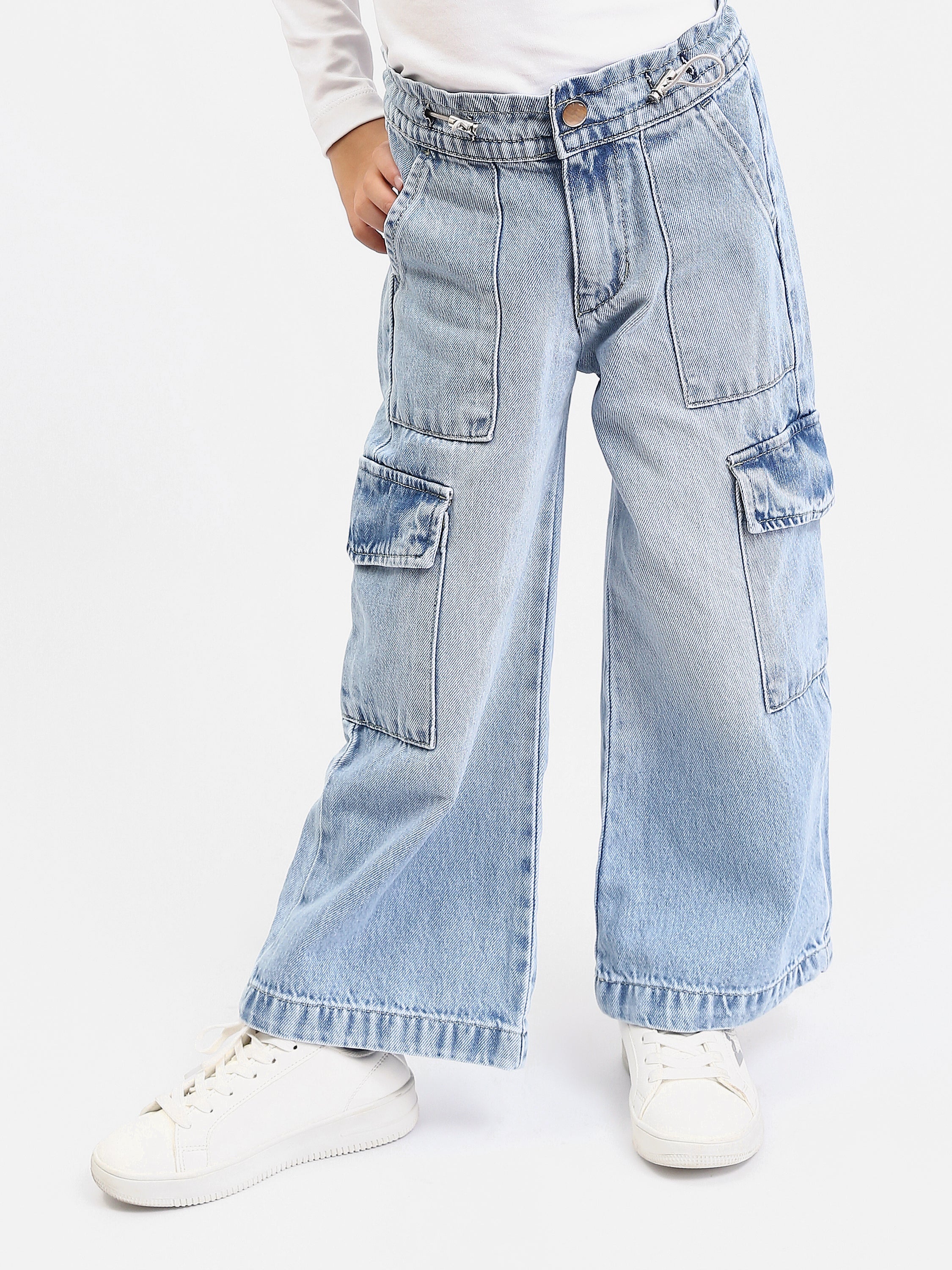 Jogger fille style cargo en denim – Coupe large confortable et tendance - JOG25GDBP71447MG1