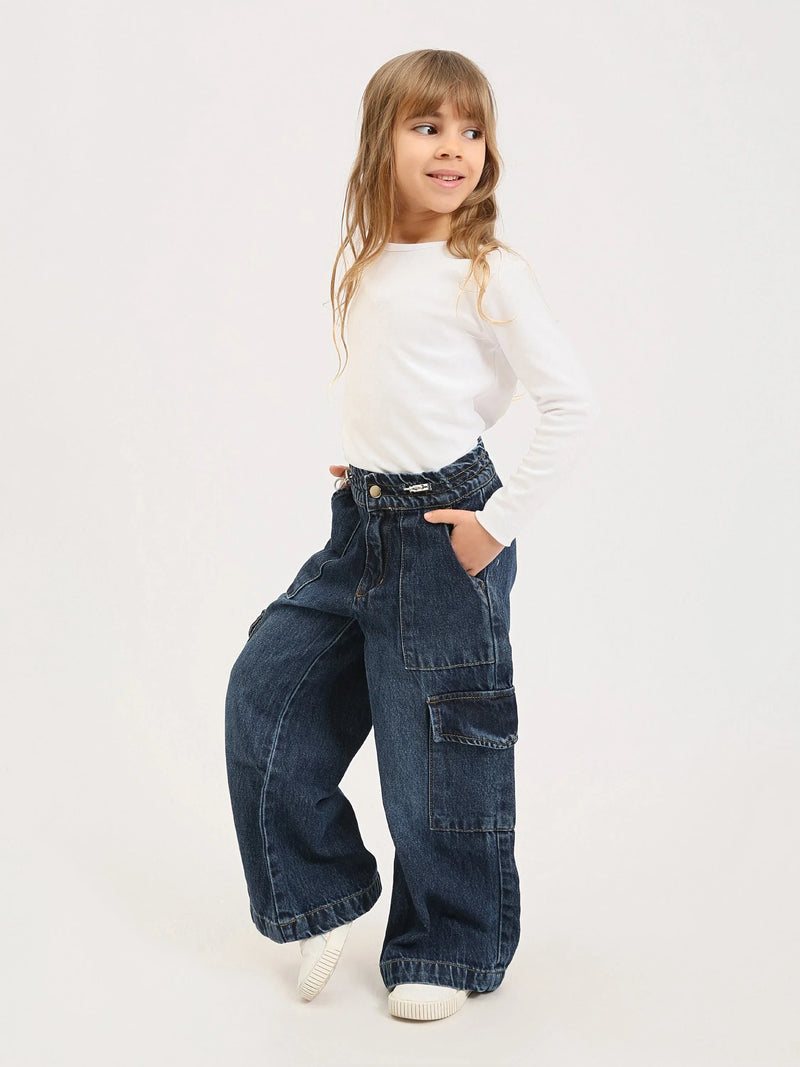 Jogger fille style cargo en denim – Coupe large confortable et tendance - JOG25GDBP71447MG1