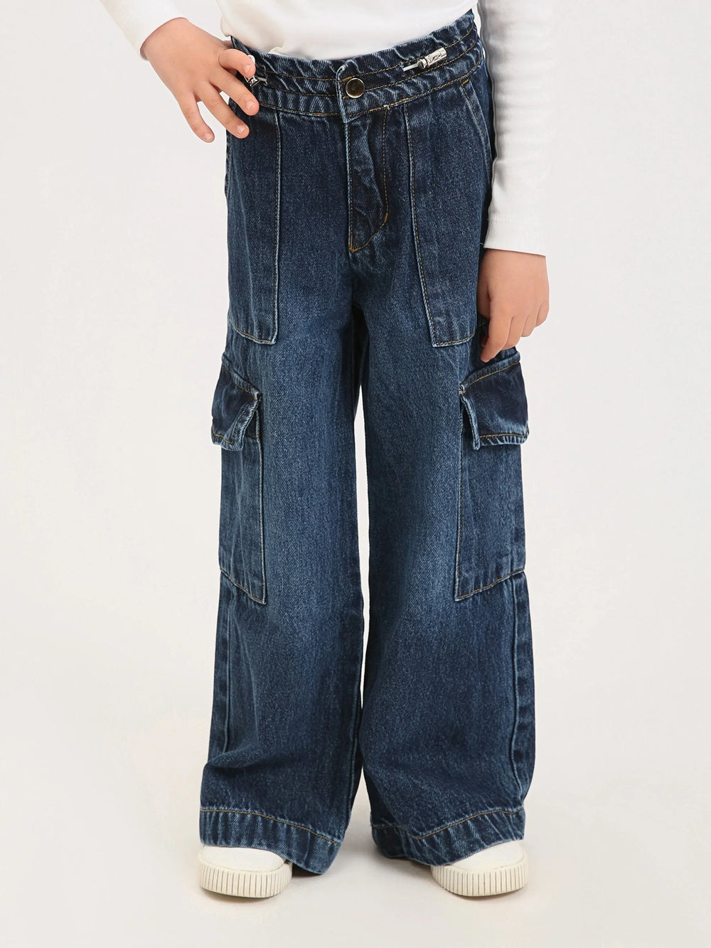 Jogger fille style cargo en denim – Coupe large confortable et tendance - JOG25GDBP71447MG1