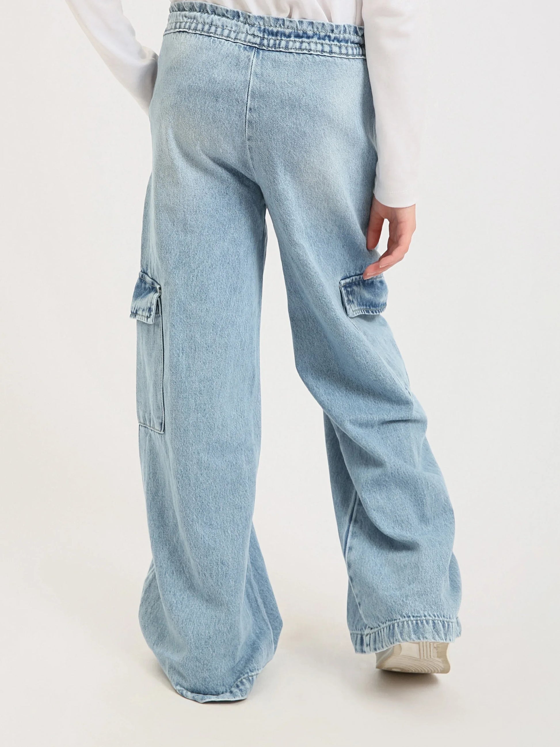 Pantalon cargo ado fille en denim coupe wide leg avec poches – Style streetwear - JOG25GDBP71447MR1 - Justyol