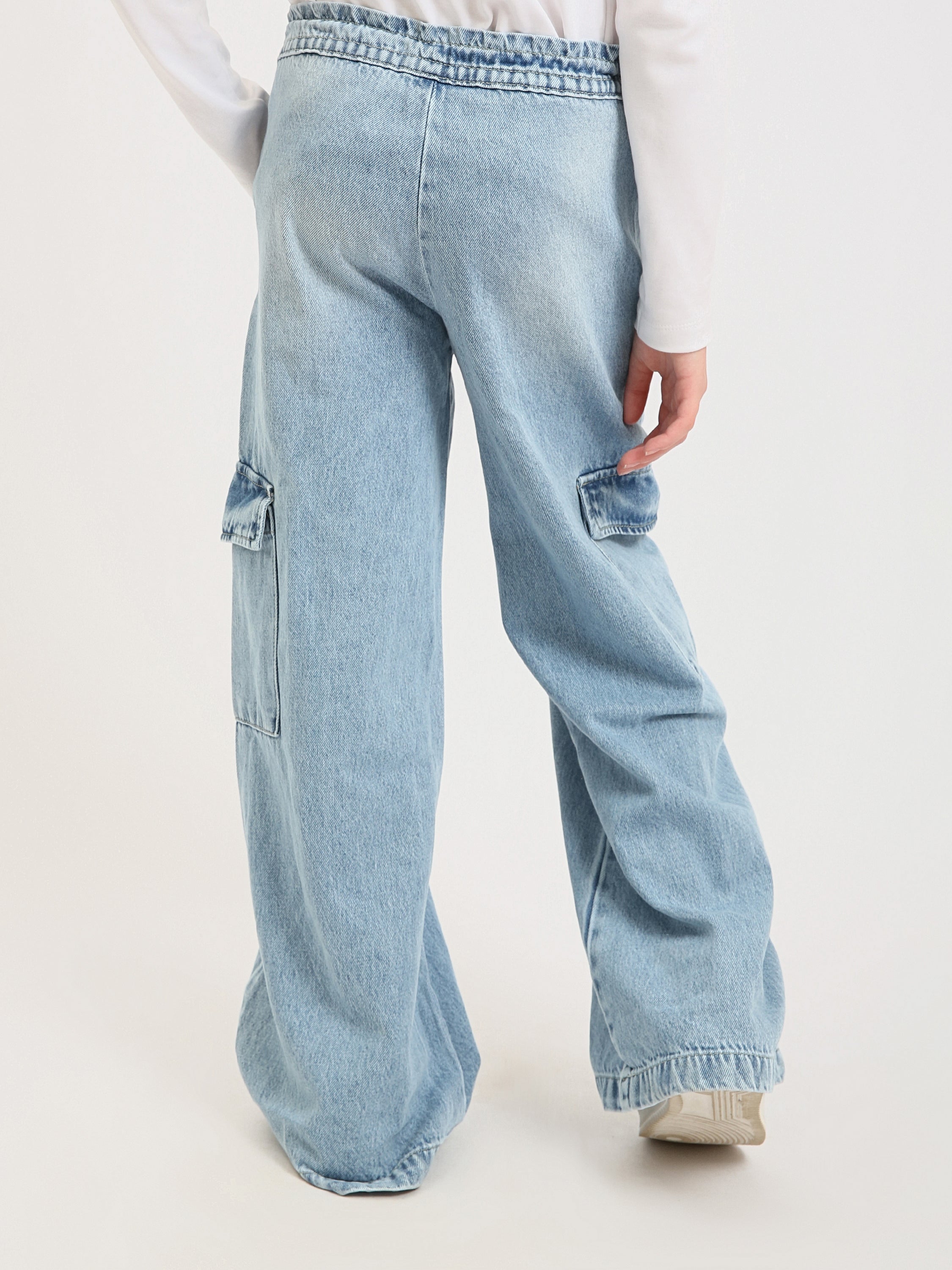 Pantalon cargo ado fille en denim coupe wide leg avec poches – Style streetwear - JOG25GDBP71447MR1