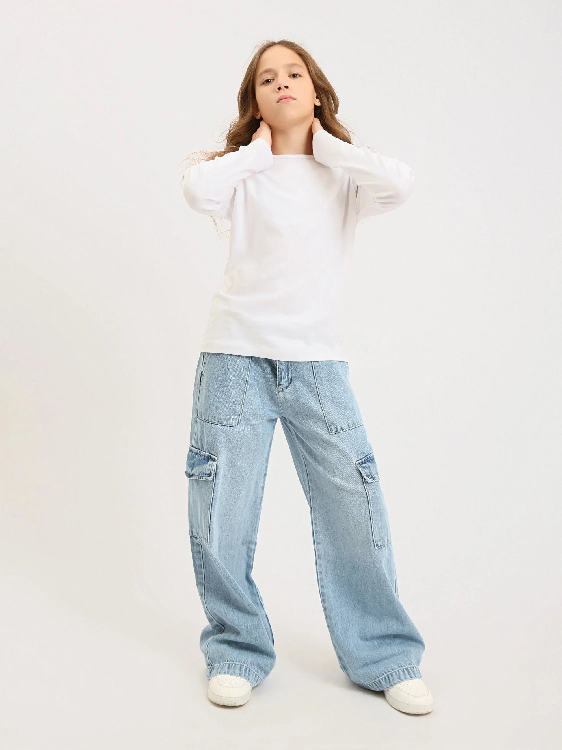 Pantalon cargo ado fille en denim coupe wide leg avec poches – Style streetwear - JOG25GDBP71447MR1 - Justyol
