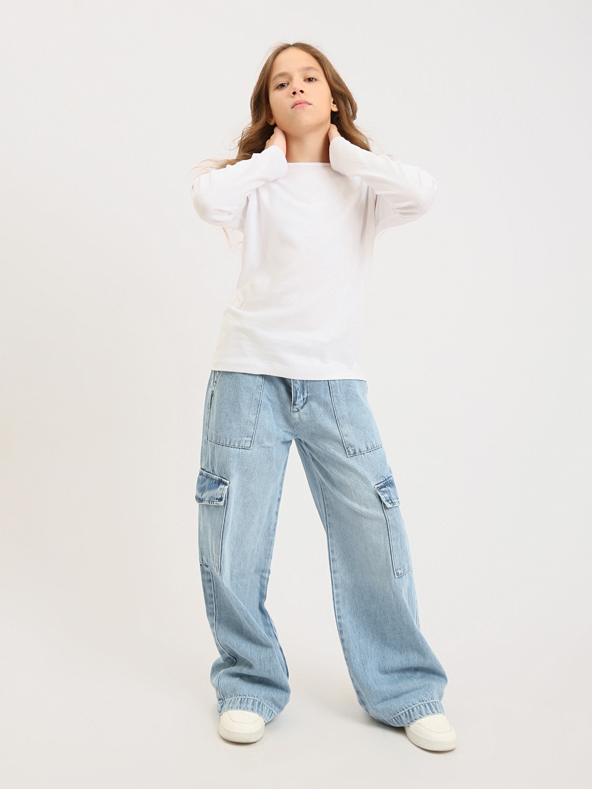 Pantalon cargo ado fille en denim coupe wide leg avec poches – Style streetwear - JOG25GDBP71447MR1