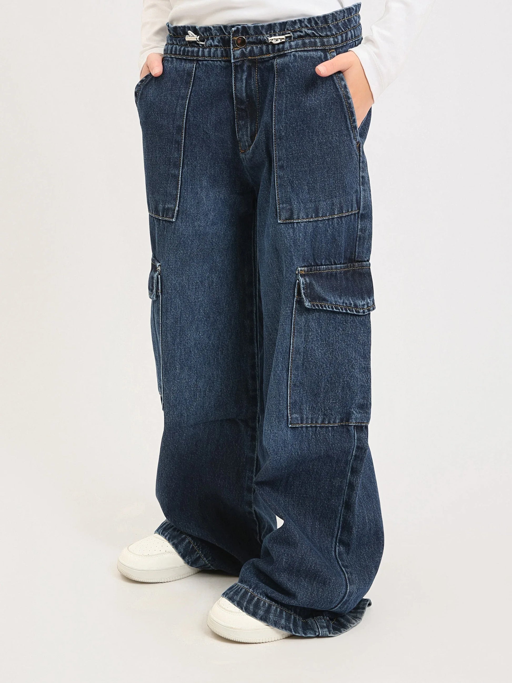Pantalon cargo ado fille en denim coupe wide leg avec poches – Style streetwear - JOG25GDBP71447MR1 - Justyol
