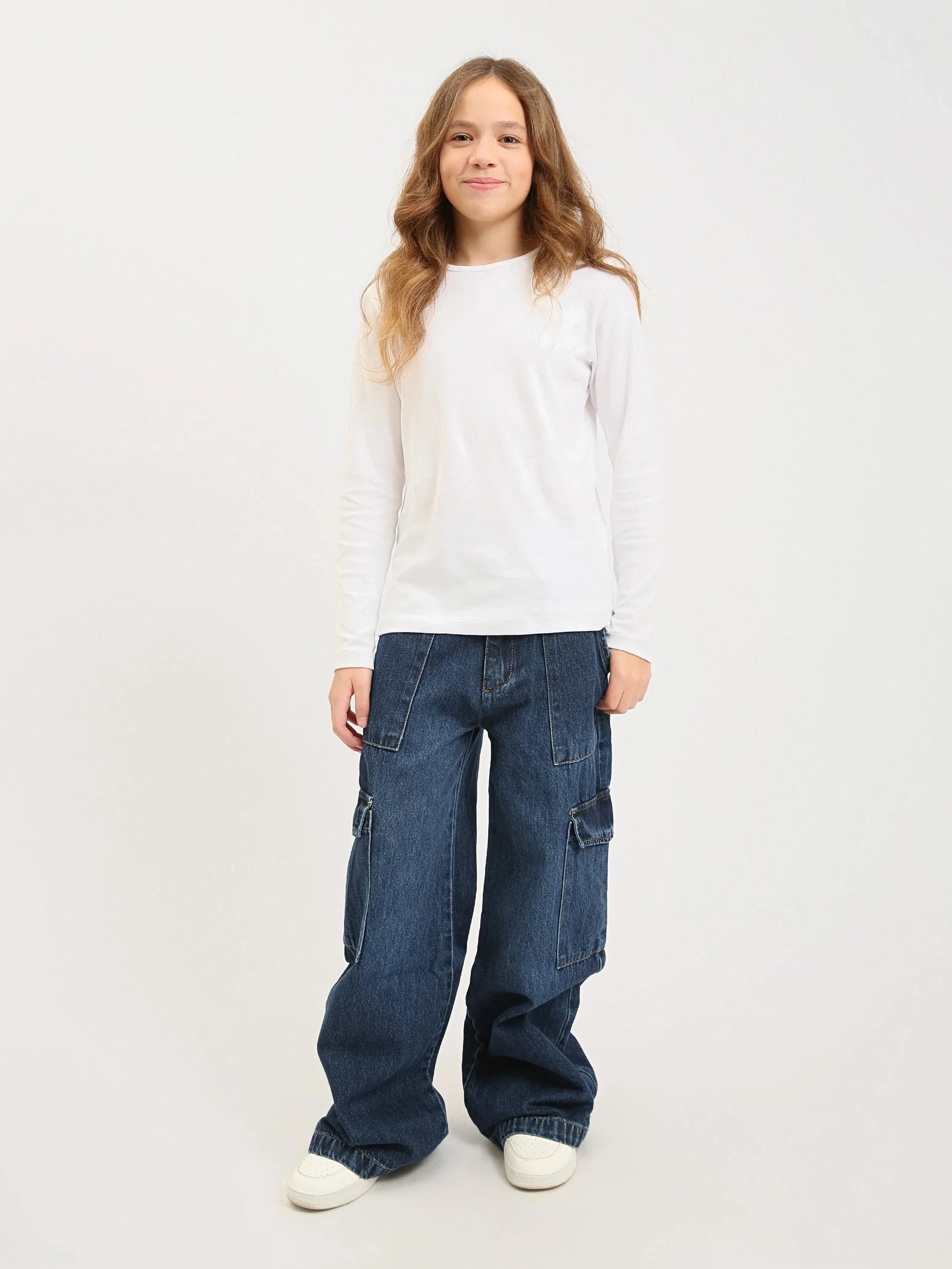 Pantalon cargo ado fille en denim coupe wide leg avec poches – Style streetwear - JOG25GDBP71447MR1 - Justyol