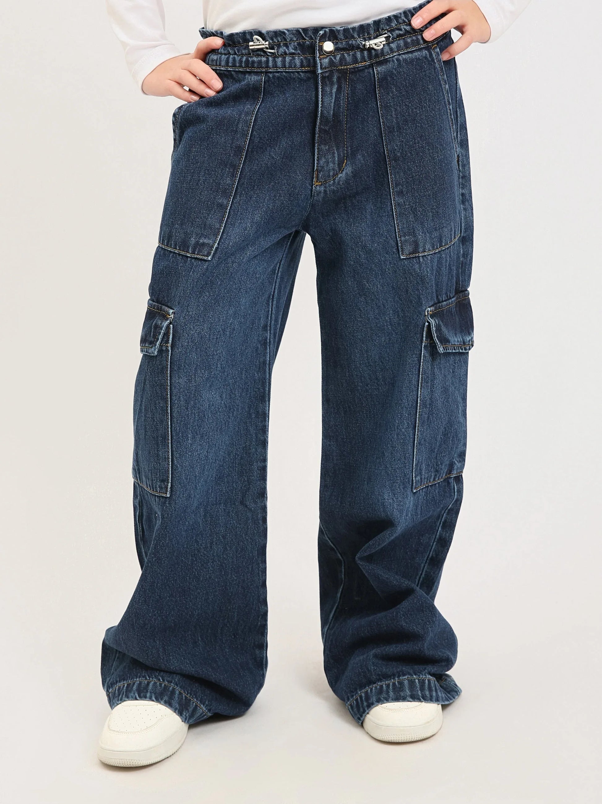 Pantalon cargo ado fille en denim coupe wide leg avec poches – Style streetwear - JOG25GDBP71447MR1 - Justyol