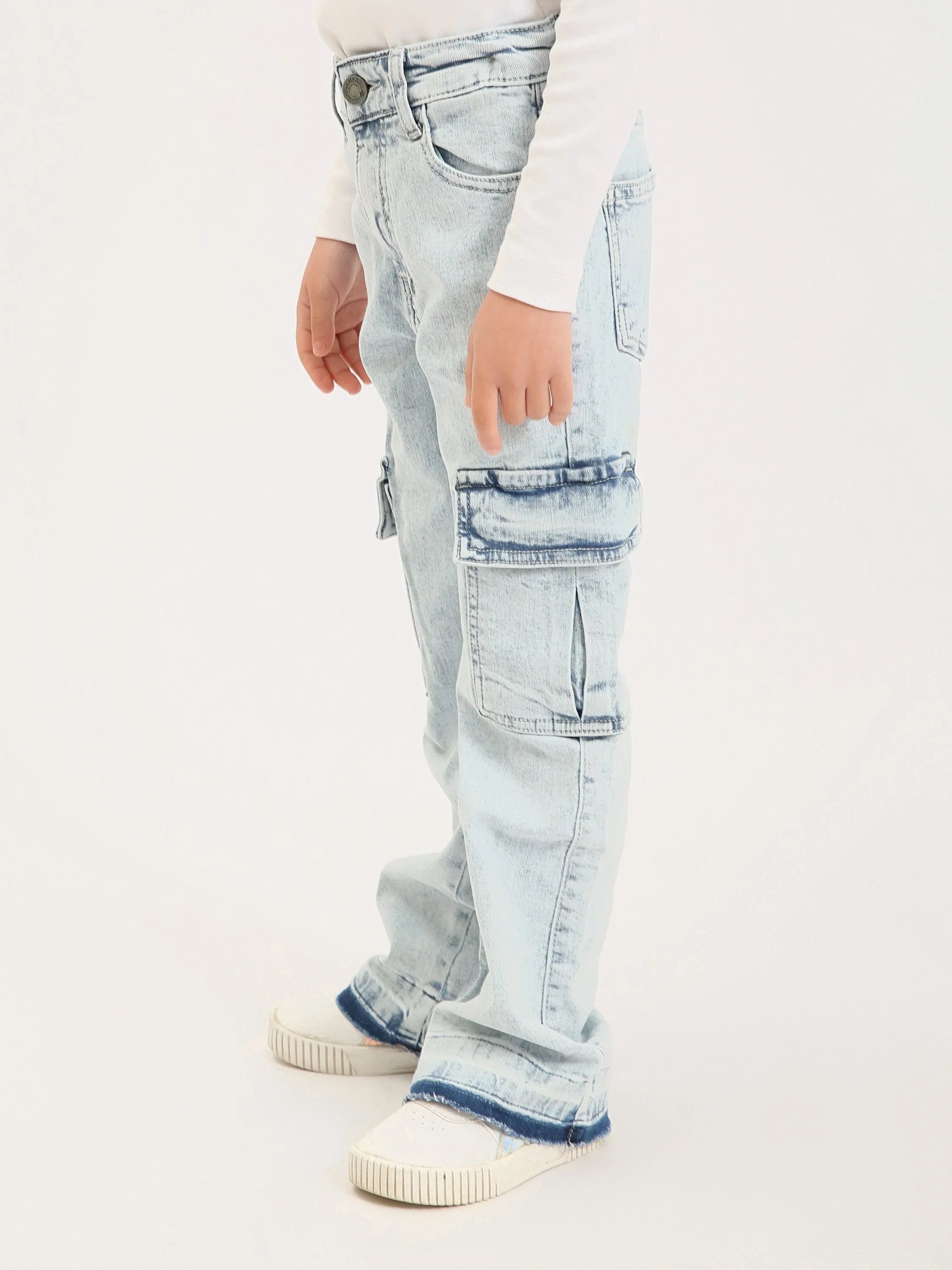 Jean cargo fille en denim – coupe droite, poches latérales - JOG25GDBP71448MG1 - Justyol