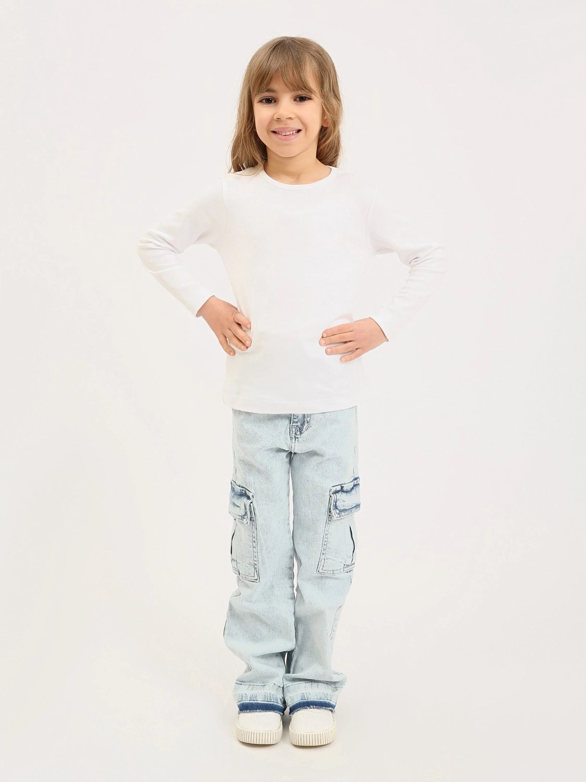 Jean cargo fille en denim – coupe droite, poches latérales - JOG25GDBP71448MG1 - Justyol