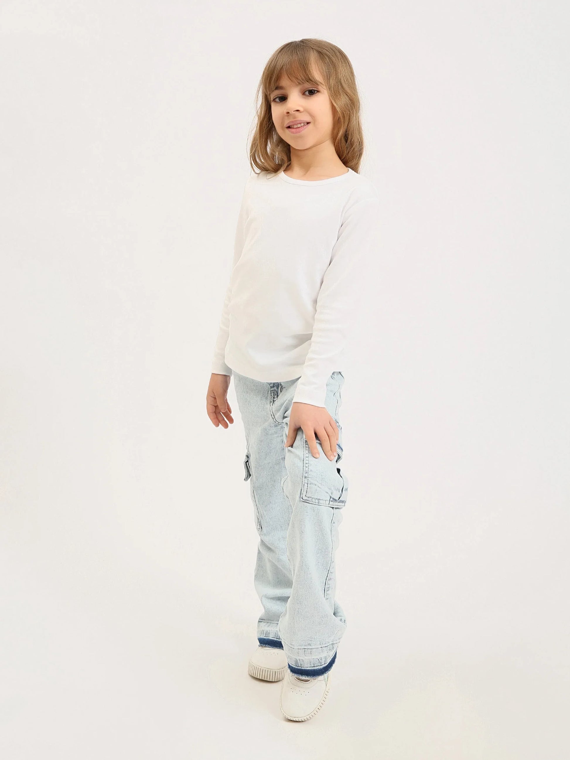 Jean cargo fille en denim – coupe droite, poches latérales - JOG25GDBP71448MG1 - Justyol