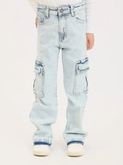 Jean cargo fille en denim – coupe droite, poches latérales - JOG25GDBP71448MG1 - Justyol