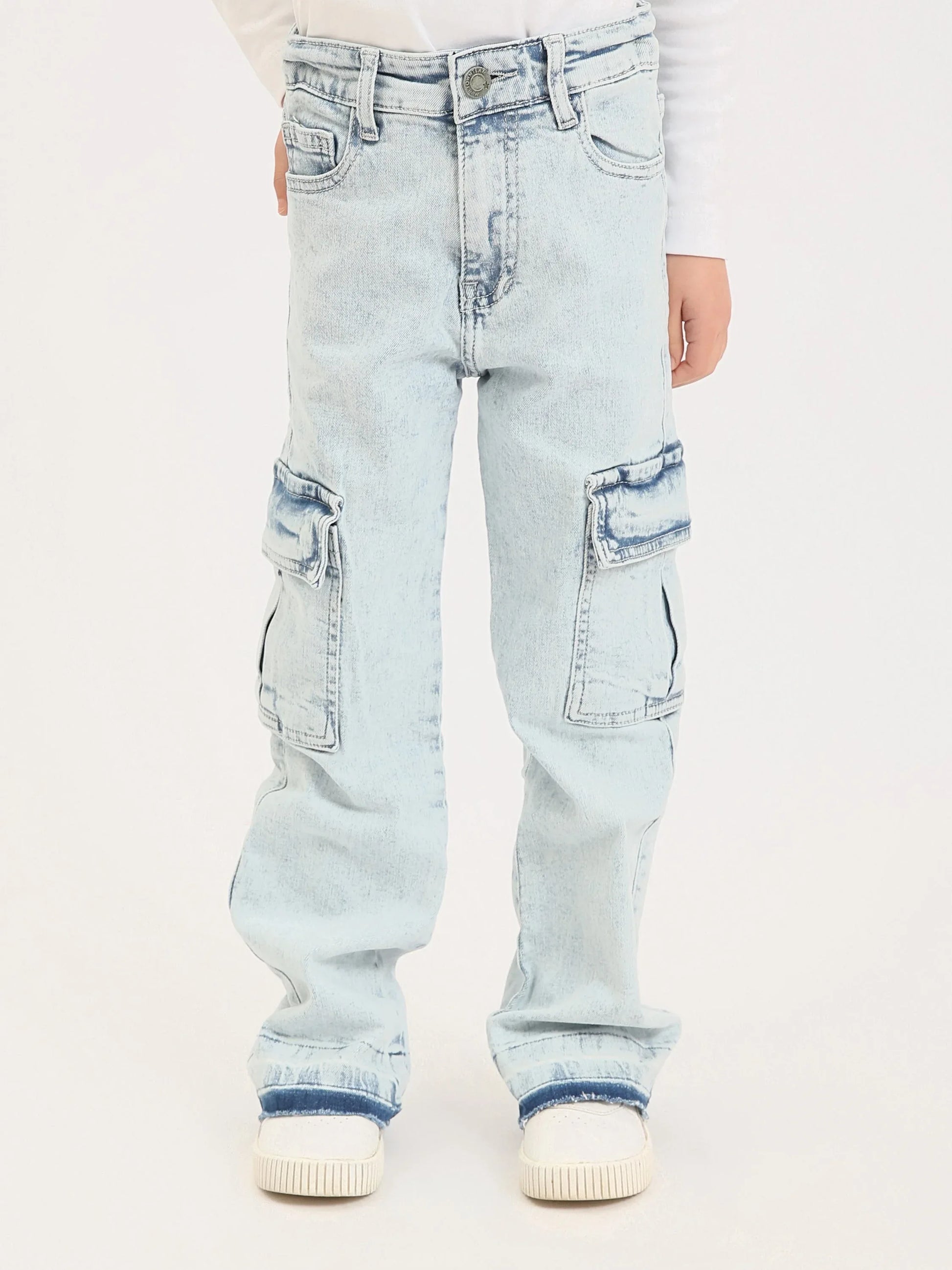 Jean cargo fille en denim – coupe droite, poches latérales - JOG25GDBP71448MG1 - Justyol