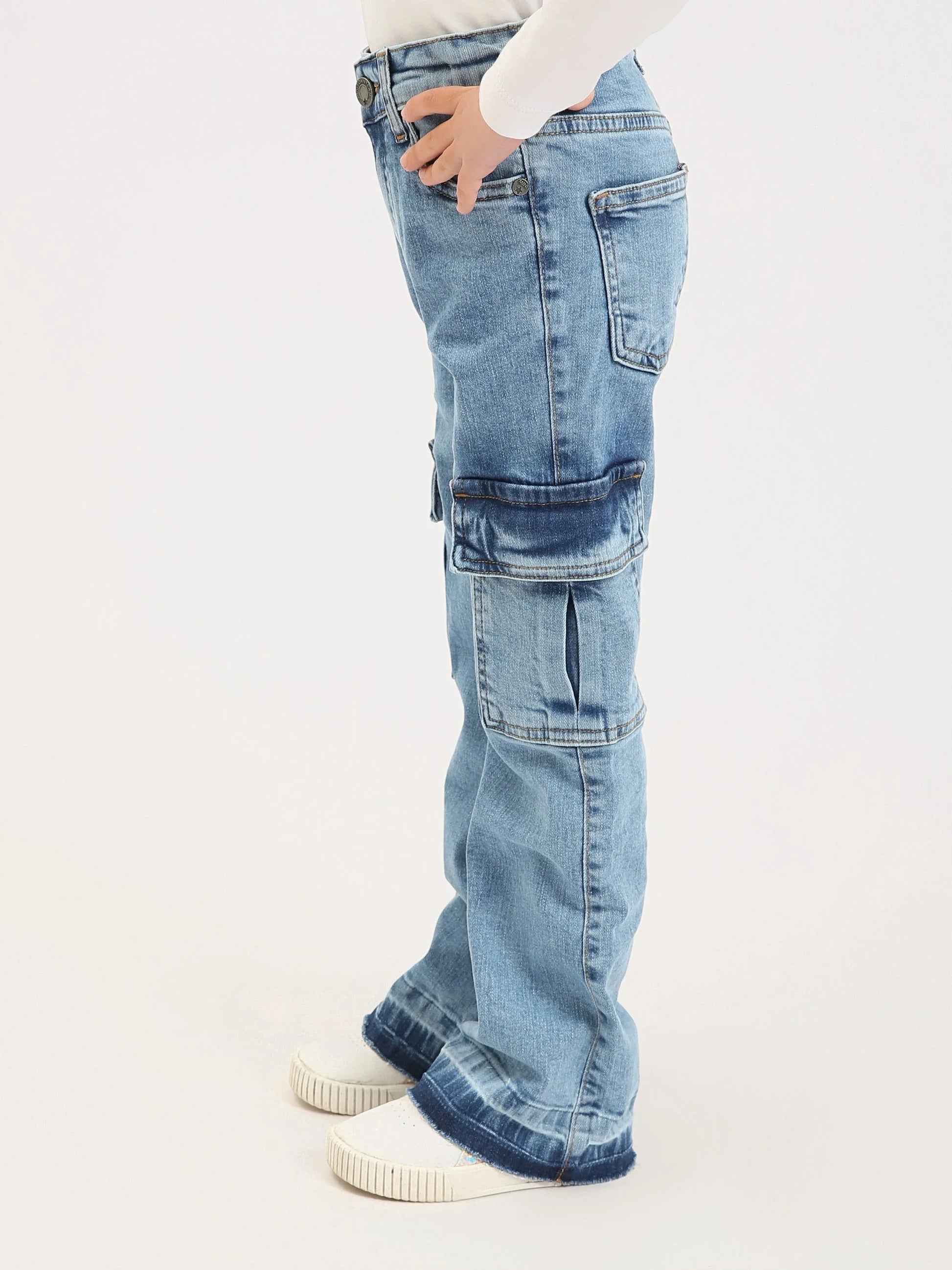 Jean cargo fille en denim – coupe droite, poches latérales - JOG25GDBP71448MG1 - Justyol