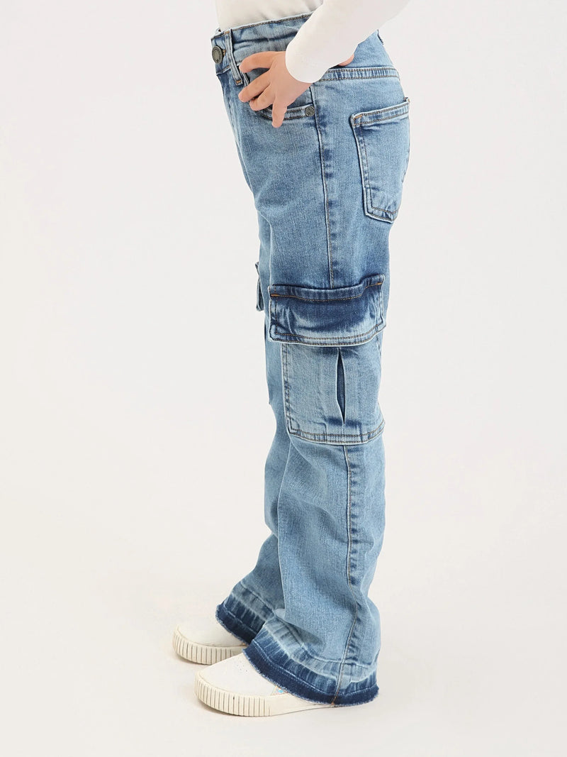 Jean cargo fille en denim – coupe droite, poches latérales - JOG25GDBP71448MG1