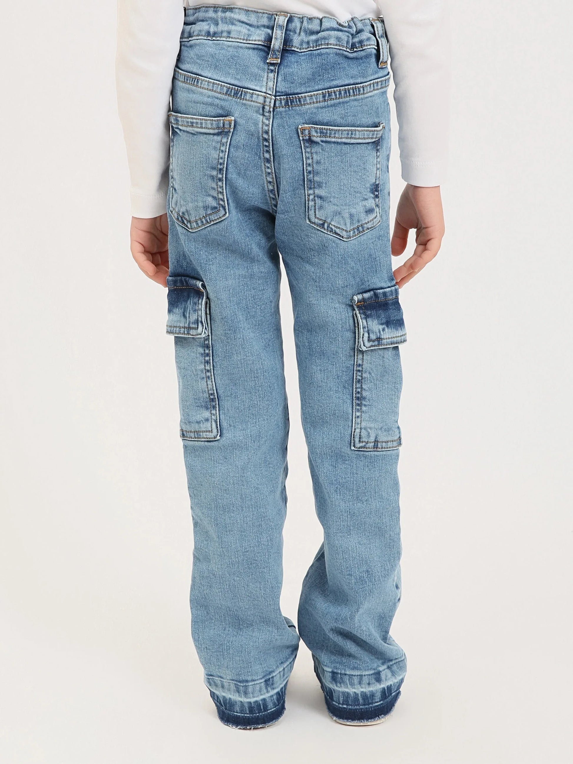 Jean cargo fille en denim – coupe droite, poches latérales - JOG25GDBP71448MG1 - Justyol