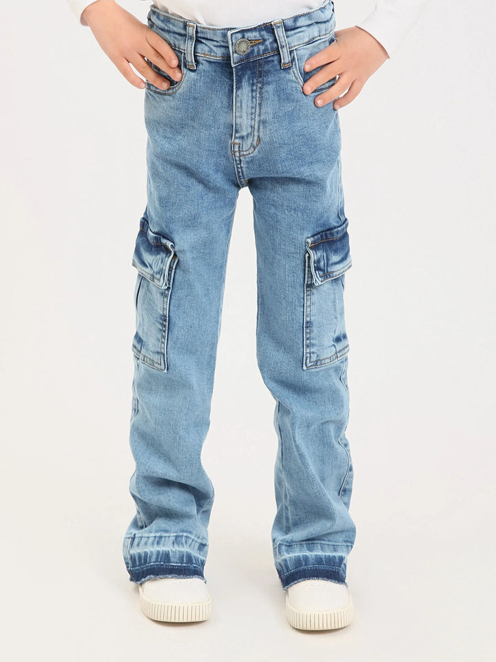 Jean cargo fille en denim – coupe droite, poches latérales - JOG25GDBP71448MG1