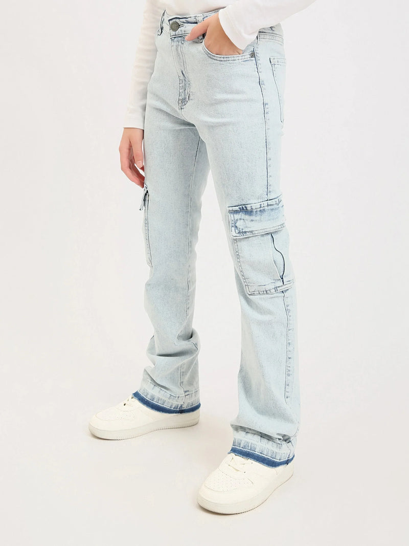 Jean cargo ado fille en denim – coupe droite, poches latérales - JOG25GDBP71448MR1