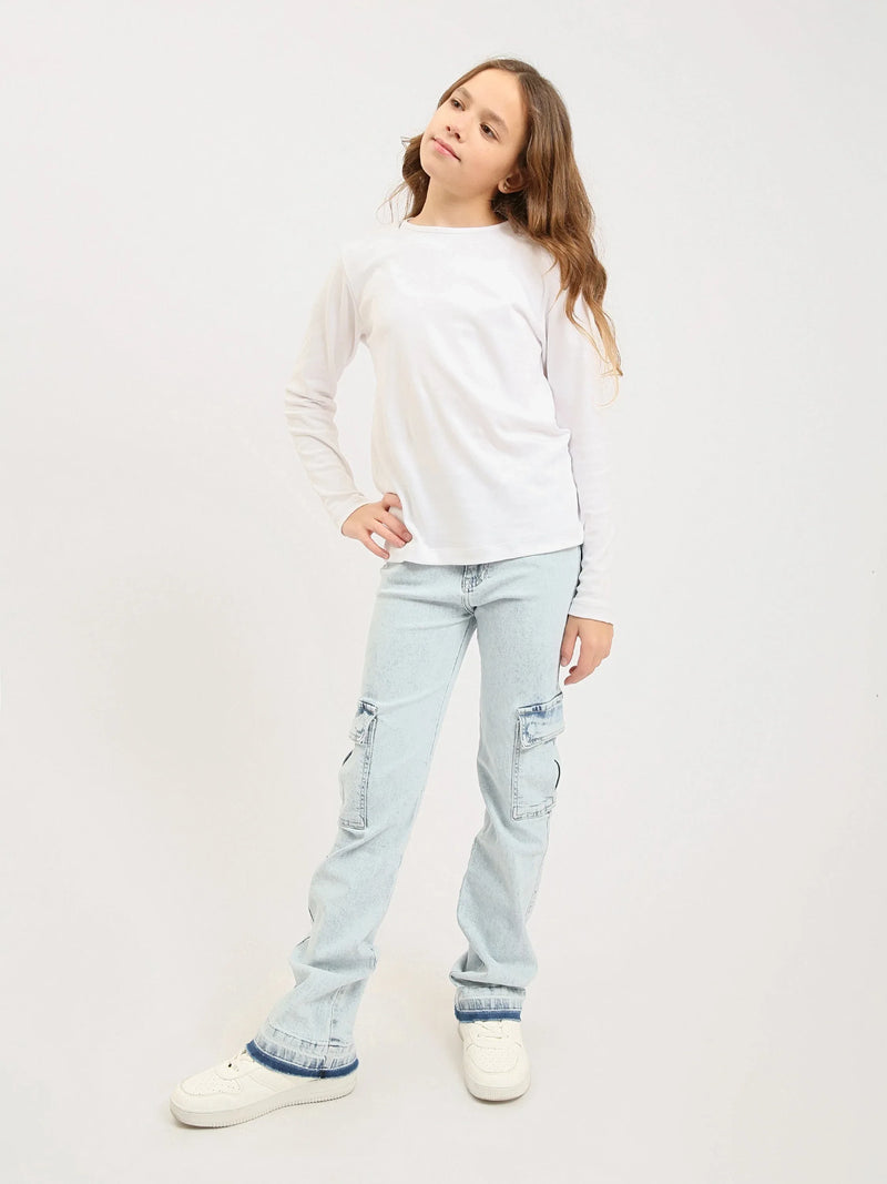 Jean cargo ado fille en denim – coupe droite, poches latérales - JOG25GDBP71448MR1