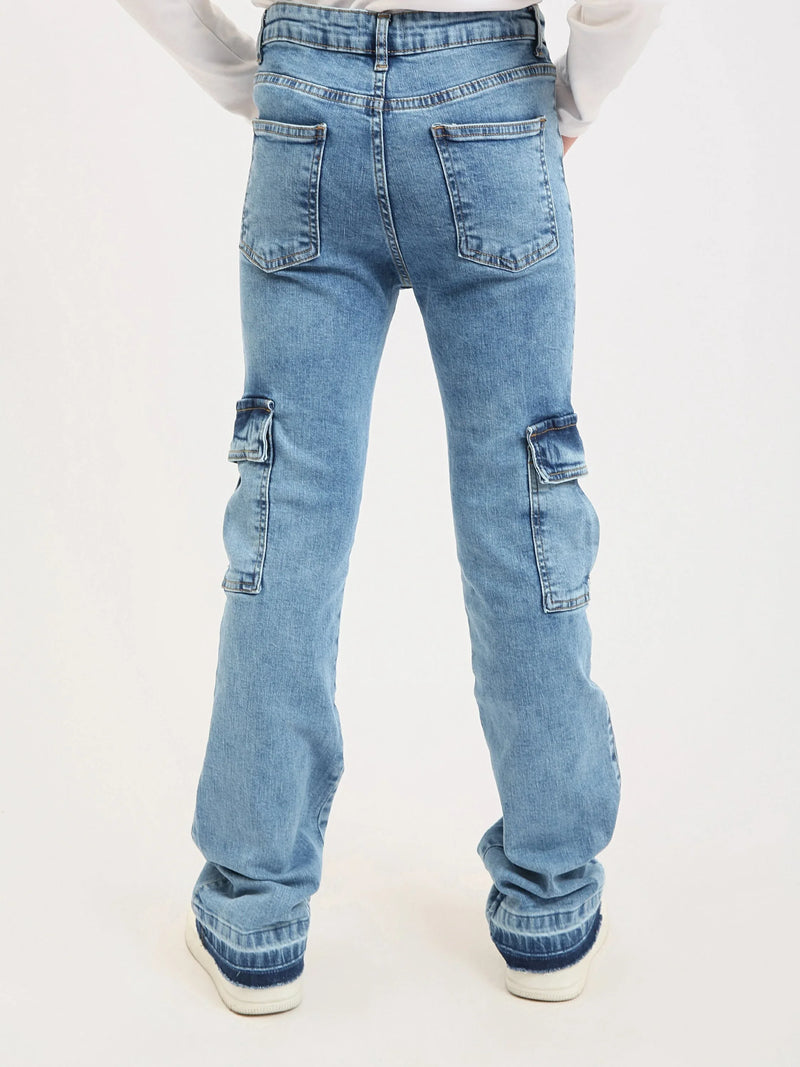 Jean cargo ado fille en denim – coupe droite, poches latérales - JOG25GDBP71448MR1