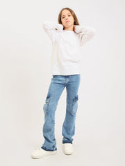 Jean cargo ado fille en denim – coupe droite, poches latérales - JOG25GDBP71448MR1