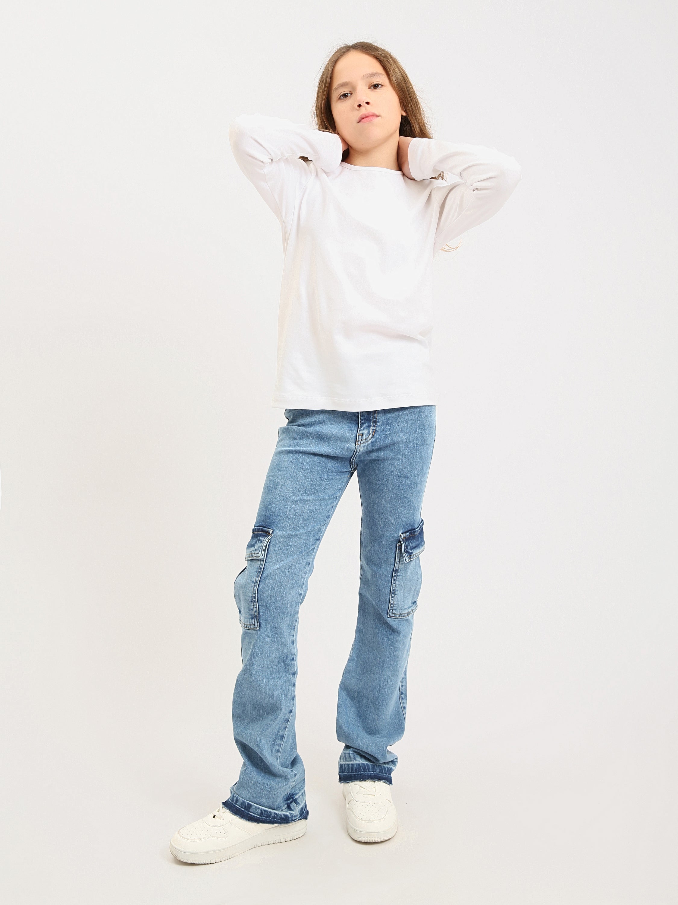 Jean cargo ado fille en denim – coupe droite, poches latérales - JOG25GDBP71448MR1