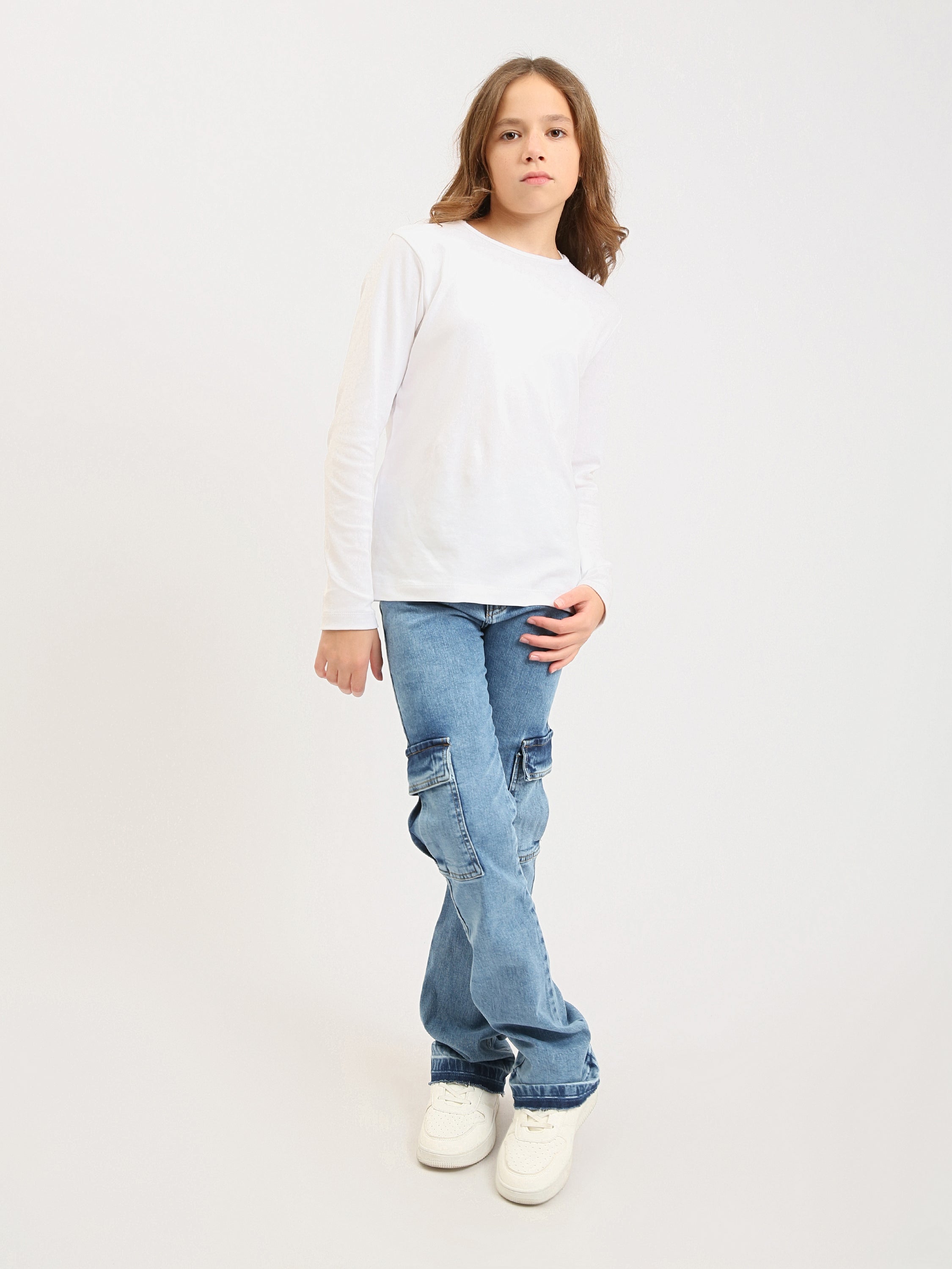 Jean cargo ado fille en denim – coupe droite, poches latérales - JOG25GDBP71448MR1