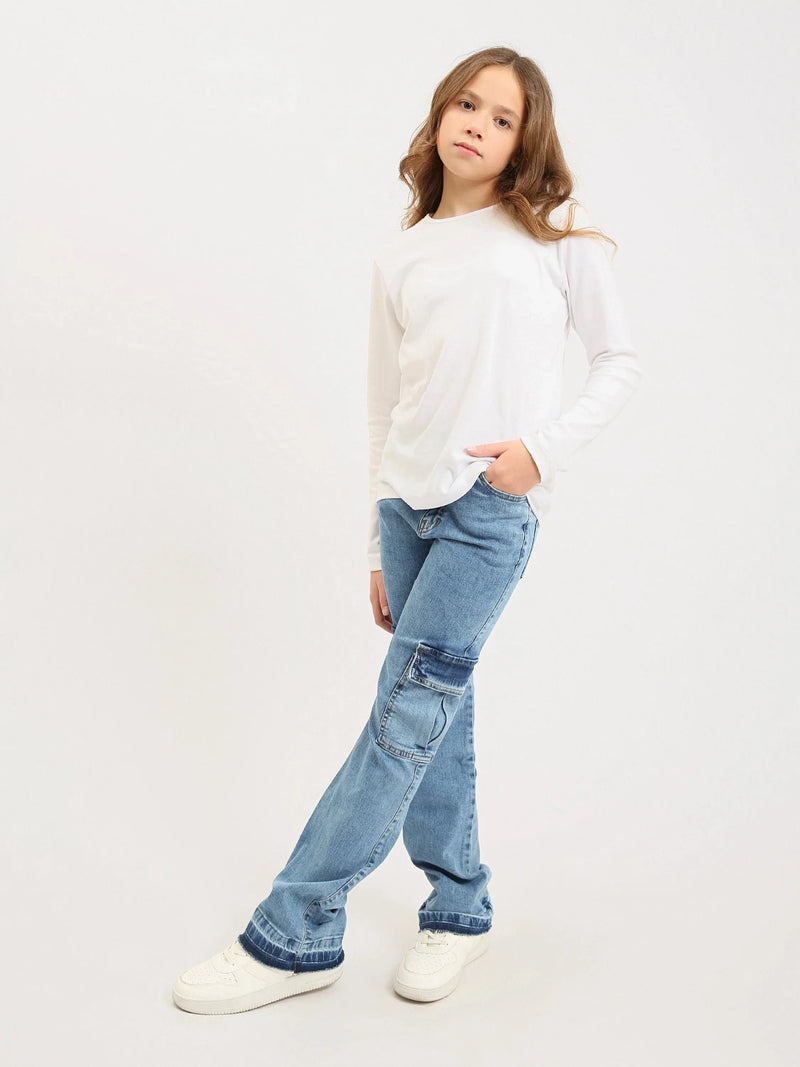 Jean cargo ado fille en denim – coupe droite, poches latérales - JOG25GDBP71448MR1