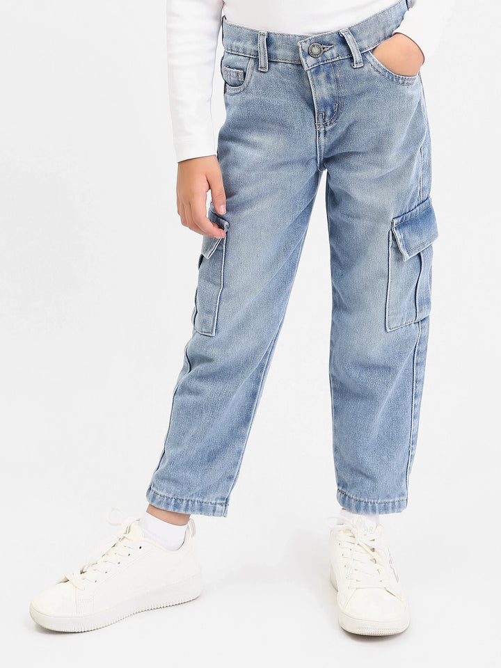 Jean cargo  ado fille en denim – coupe droite, poches latérales - JOG25GDBP71449MR1