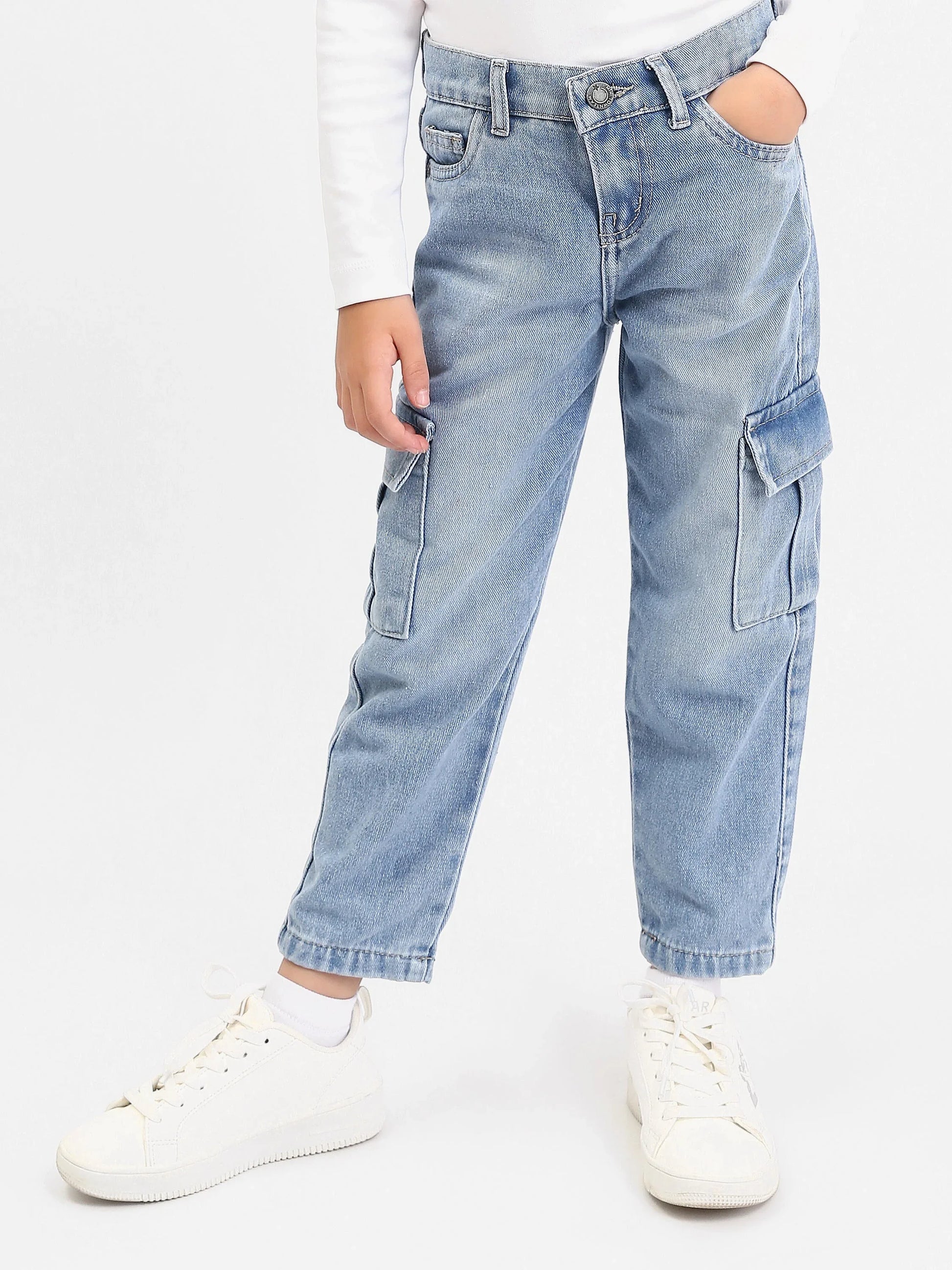 Jean cargo ado fille en denim – coupe droite, poches latérales - JOG25GDBP71449MR1 - Justyol
