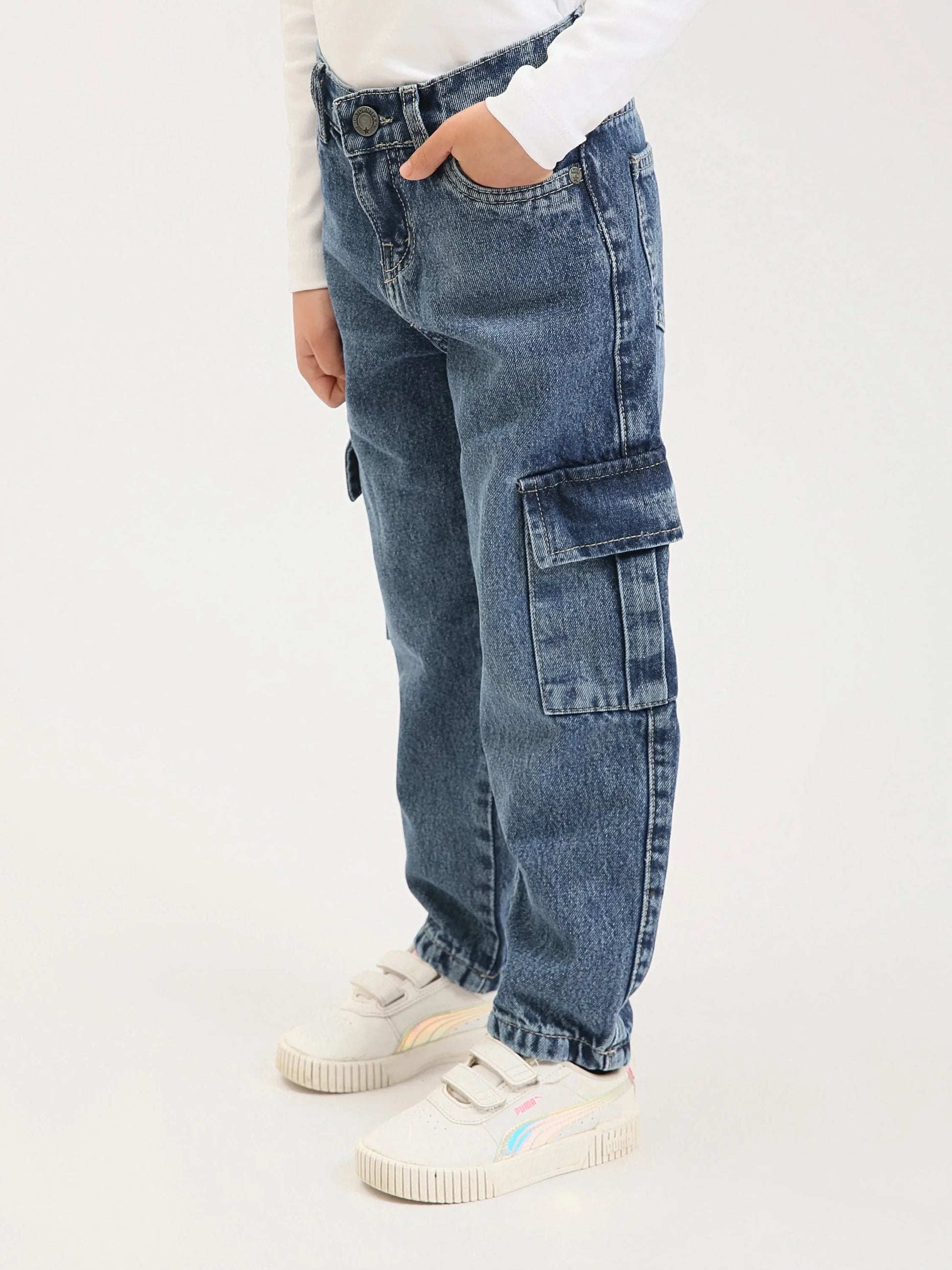 Jean cargo ado fille en denim – coupe droite, poches latérales - JOG25GDBP71449MR1 - Justyol
