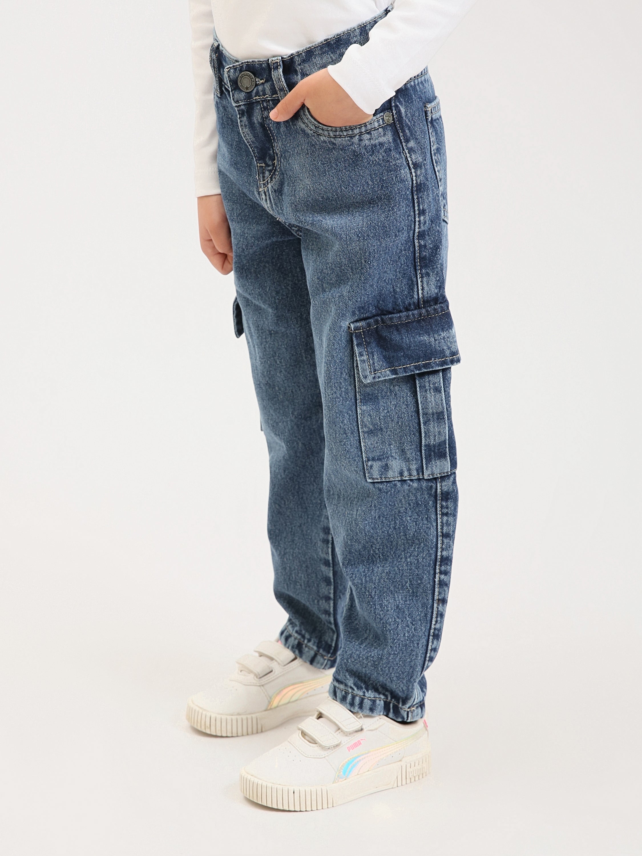 Jean cargo  ado fille en denim – coupe droite, poches latérales - JOG25GDBP71449MR1