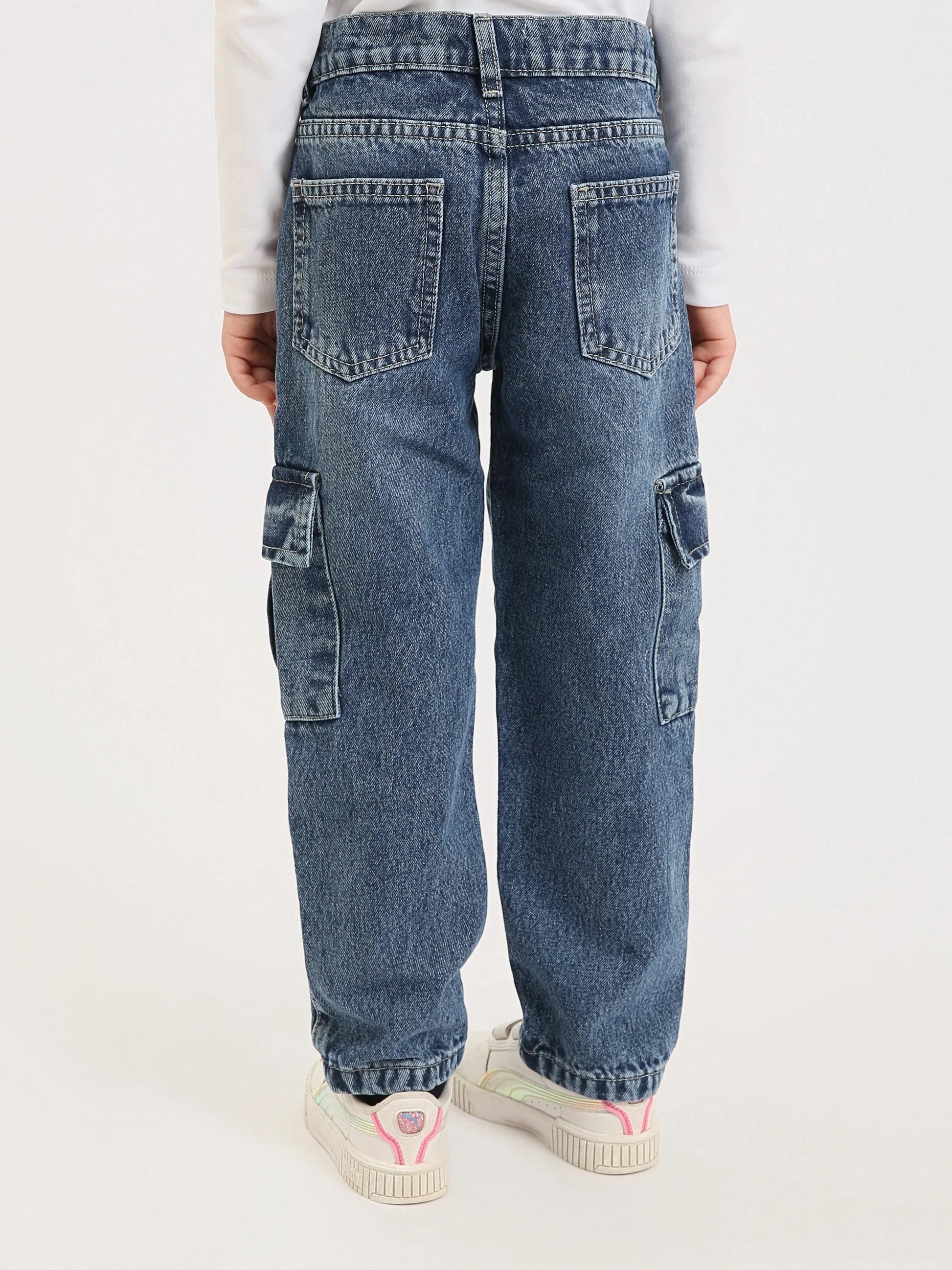 Jean cargo ado fille en denim – coupe droite, poches latérales - JOG25GDBP71449MR1 - Justyol