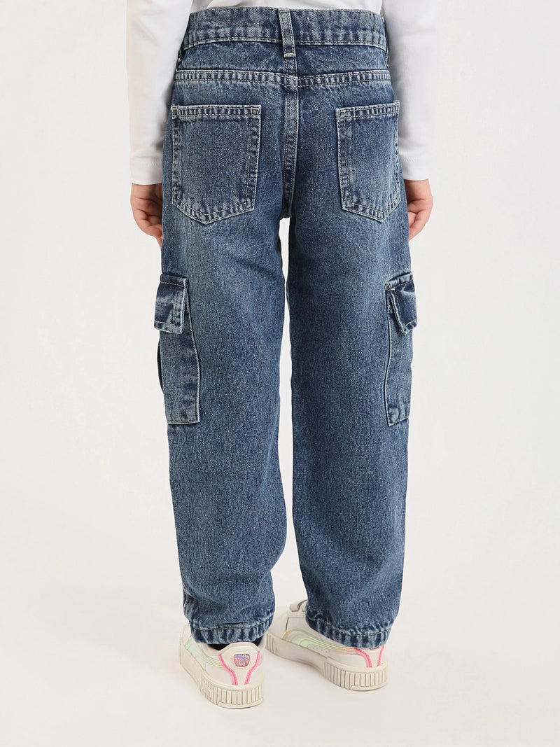 Jean cargo  ado fille en denim – coupe droite, poches latérales - JOG25GDBP71449MR1